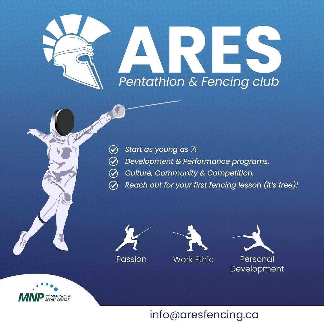 🤺It is your turn!🤺

Come and try Olympic Fencing with Ares 🏅

-Youth 7+ (development &amp; competitive) 🥷
-Adults ⚔️
-Wheelchair ♿️

For FREE intro session send us a message or email to info@arespentathlon.ca

@pentathlon_alberta @albertafencing 