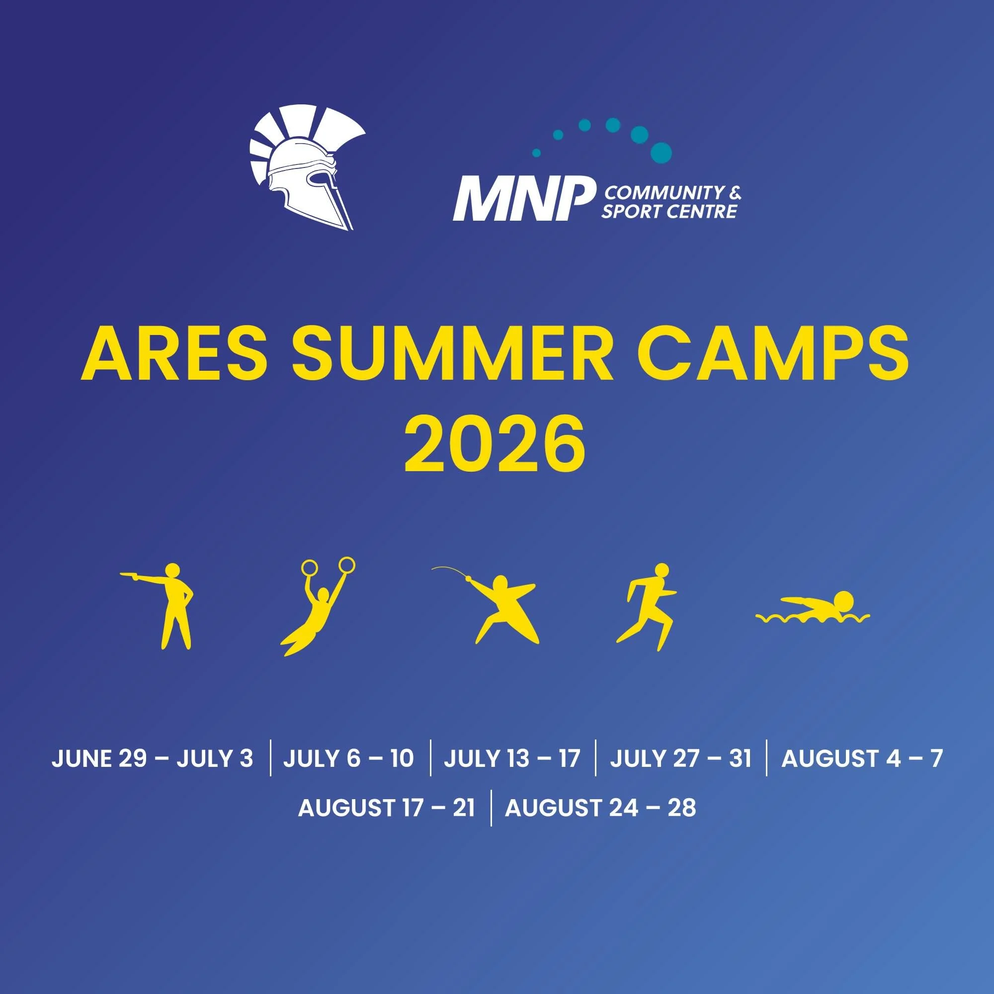 It is right around the corner! 
🤺🏃🏻👀🤸&zwj;♂️🏊&zwj;♀️🎯

Ares&rsquo; Pentathlon &amp; Fencing Club camps in partnership with MNP Community &amp; Sport Centre @mnpsportcentre start next week! 

You still have a chance to sign up for these great a