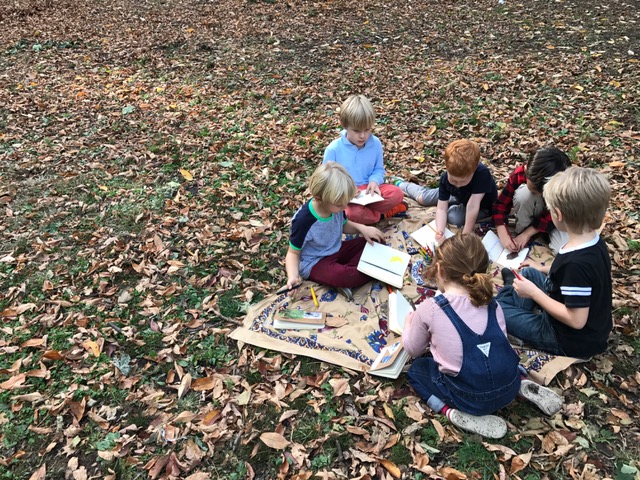 Quiet nature journaling helps us relax after a day at school. 