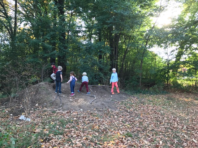 The hill of soil that keeps on giving! I remember 3 years ago when this pile appeared in the park and the kids have not stopped playing with it since. Today they were constructing giant sling-shots with found branches.