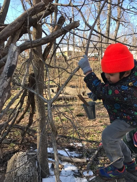 The mud cement was the final addition to the fort! Mason created the perfect combination of snow and mud to hold this construction together.