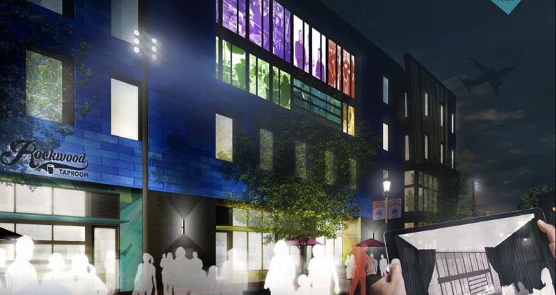COURTESY RENDERING - Planners say future tenants of Bulding A, a four-story mixed-used office building, may have the capability of projecting live video or pictures onto the building's facade.