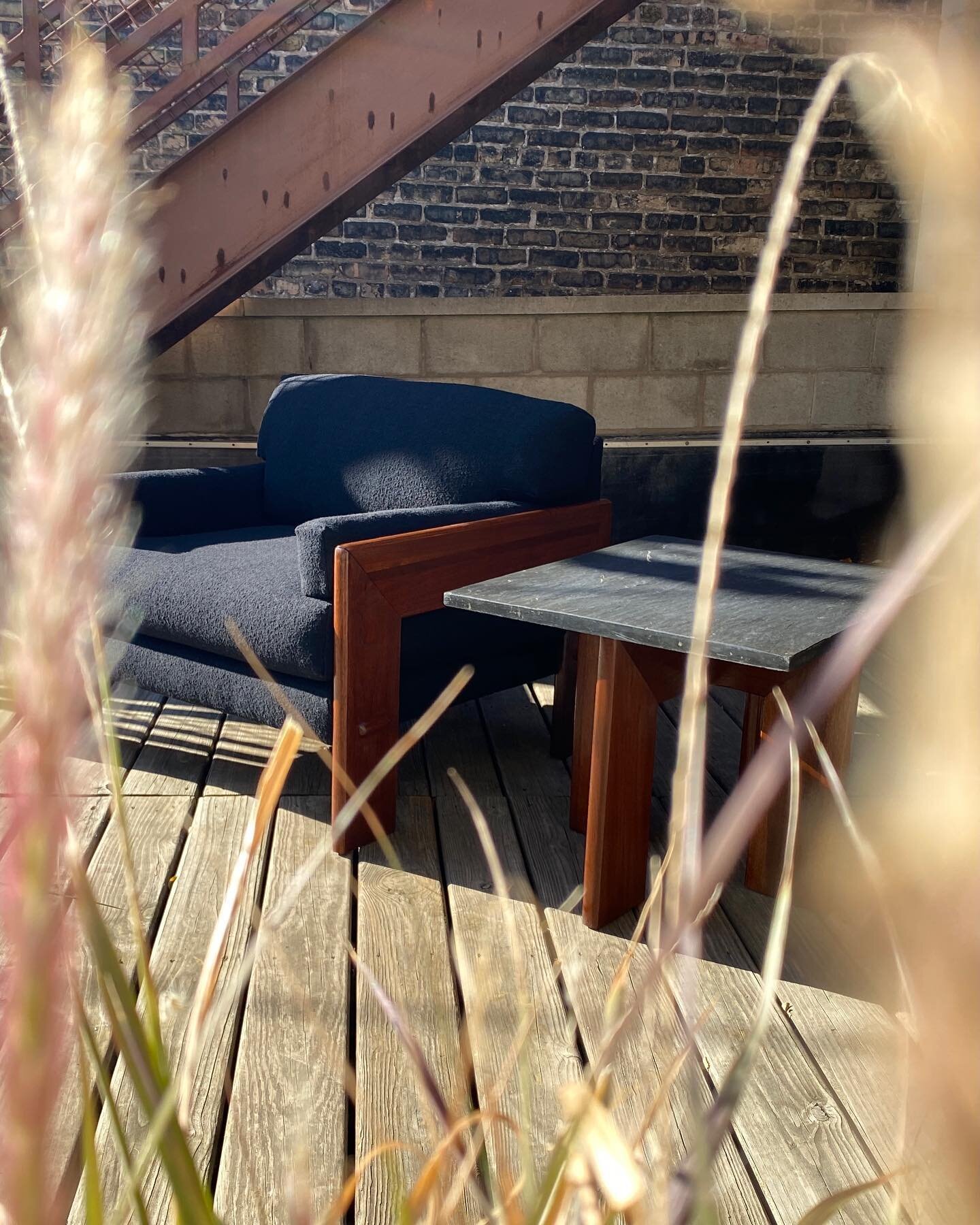 Craft Associates lounge chair and slate top side table &mdash; Reupholstered in Knoll Classic Bouclé &mdash; This chair is super comfy and plush. It&rsquo;s been attributed to Adrian Pearsall. But it has been confirmed by Craft Associates as genuine