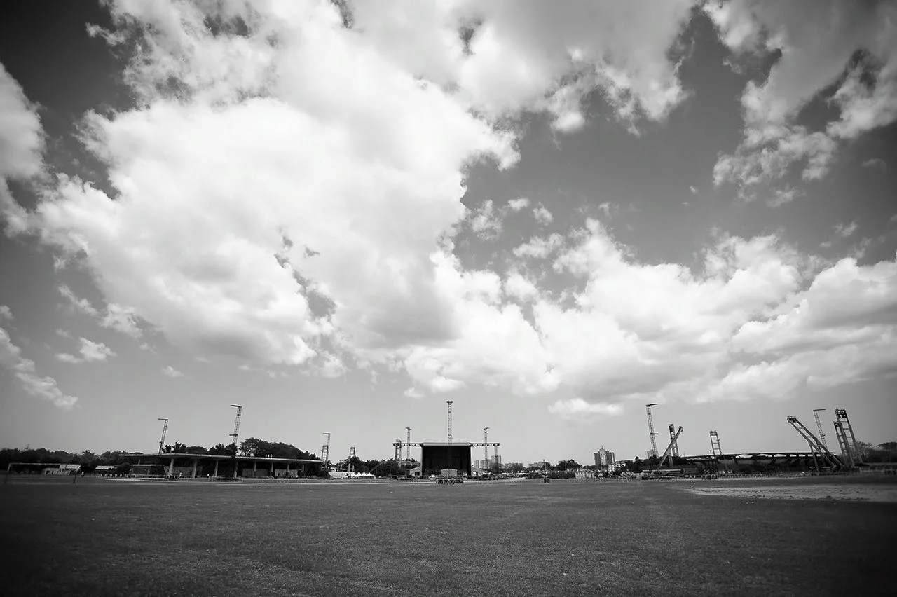 Ivan Soca tracking the building of the immense stage for Los Rollings concert on Friday.