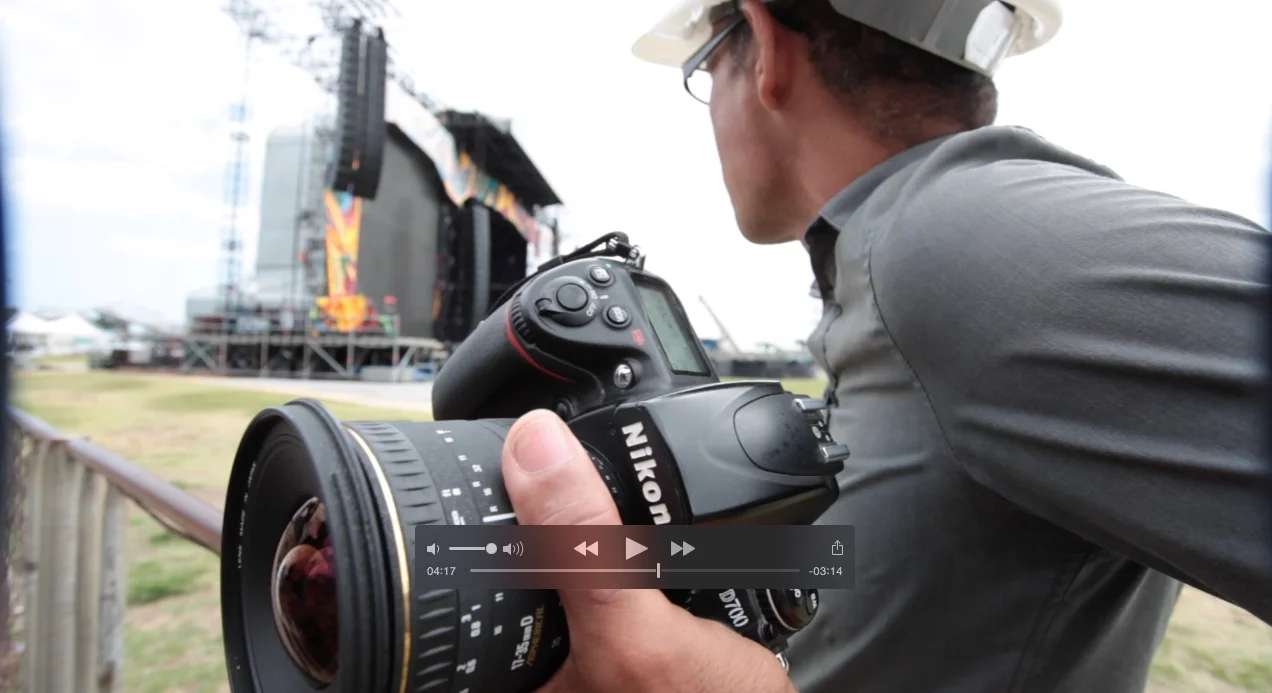 Ivan Soca photographing The Rolling Stones stage, built at La Ciudad Deportiva (Sports City) in Havana.