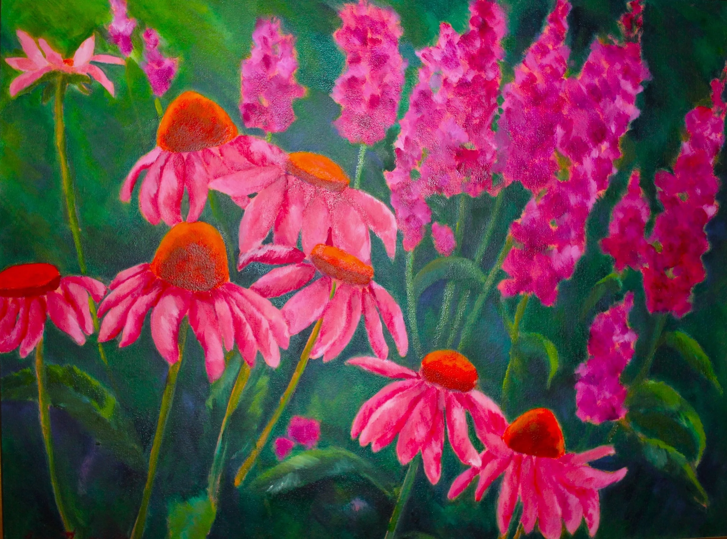 painting of pink coneflowers
