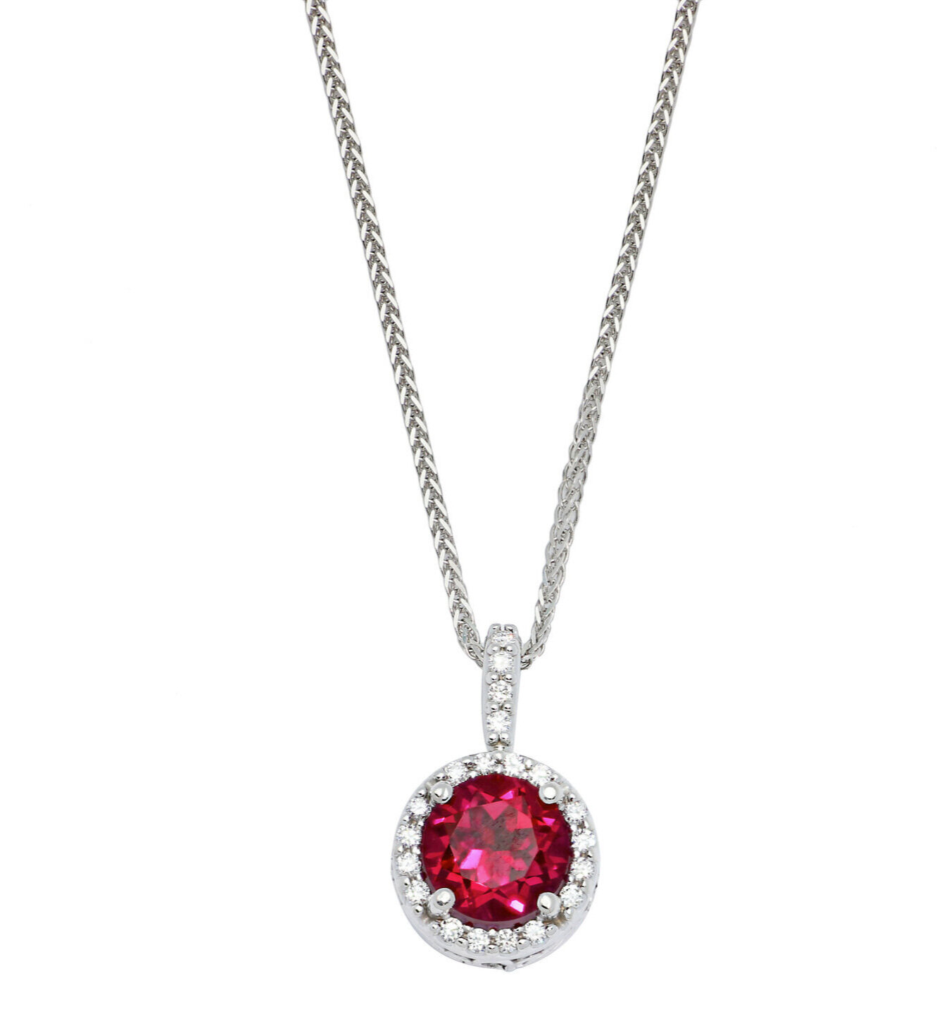 Buy 18K Rose Gold 5.5 MM Round Lab Created Ruby And Round & Baguette  Diamond Ladies Pendant Online at Dazzling Rock