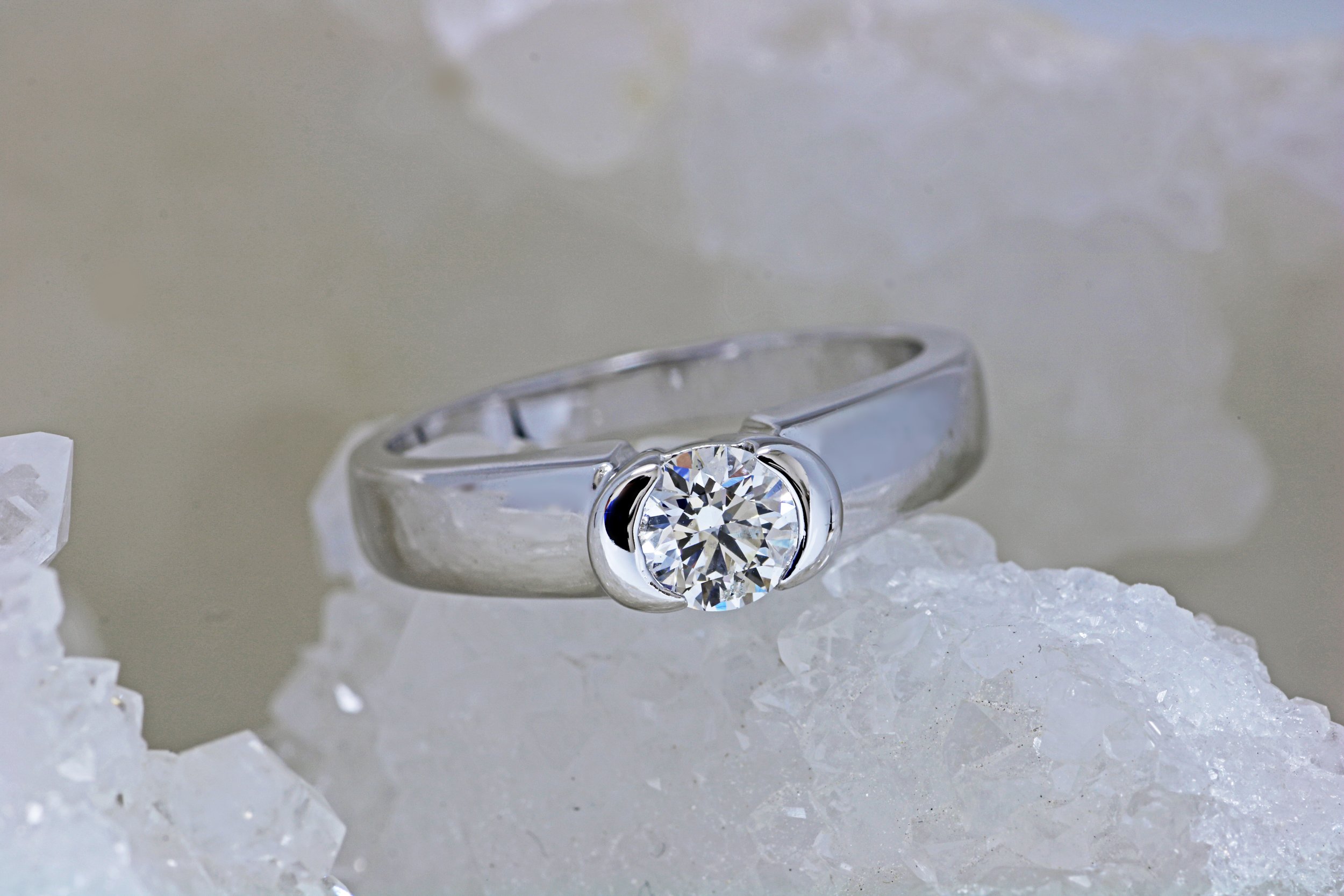 Montana Sapphire or Lab Grown Diamond Modern Half Bezel Engagement Ring -  LOLiDE