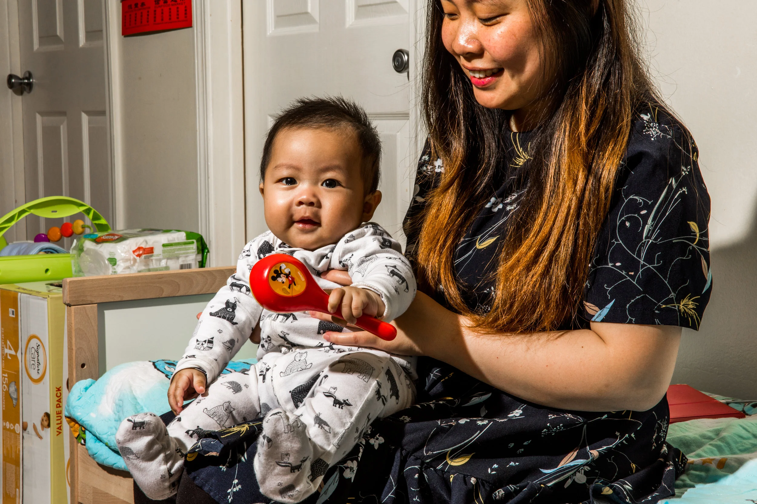 Ying has two children in diapers. Baby Daniel is 5 months old and wears a size 4 diaper. They receive diapers from Help a Mother Out and live in San Francisco.
