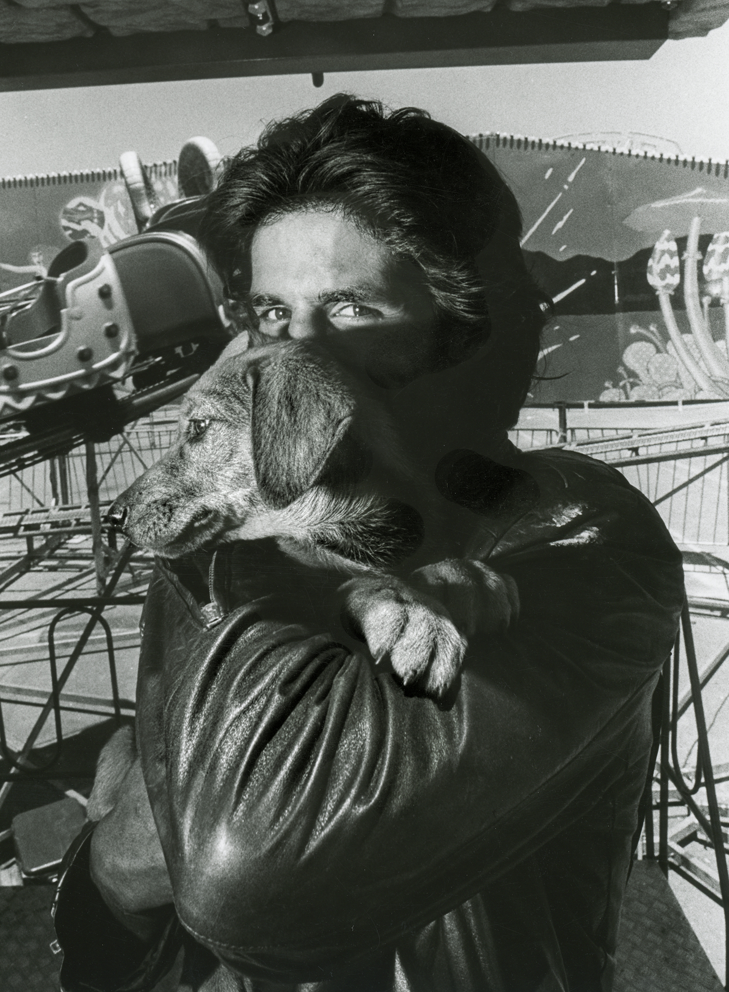 Carnival worker and his dog, Alameda County Fairgrounds