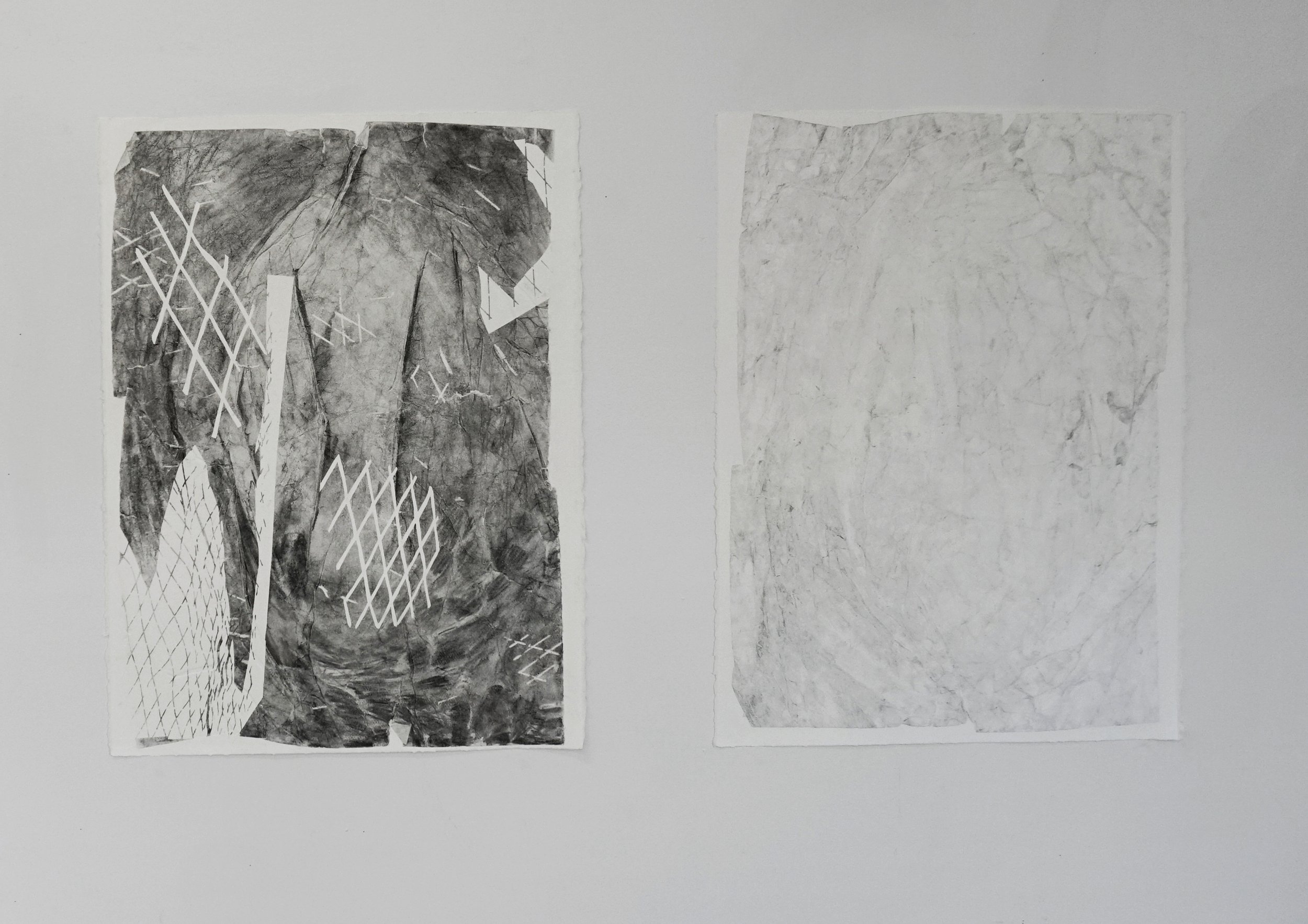   A Chain of Events, 2019.  Charcoal Monotypes on BFK  