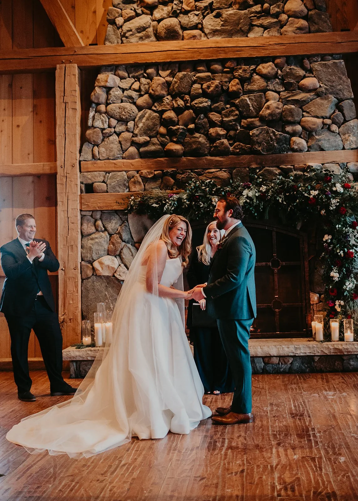 Indoor wedding ceremony at Devil's Thumb Ranch