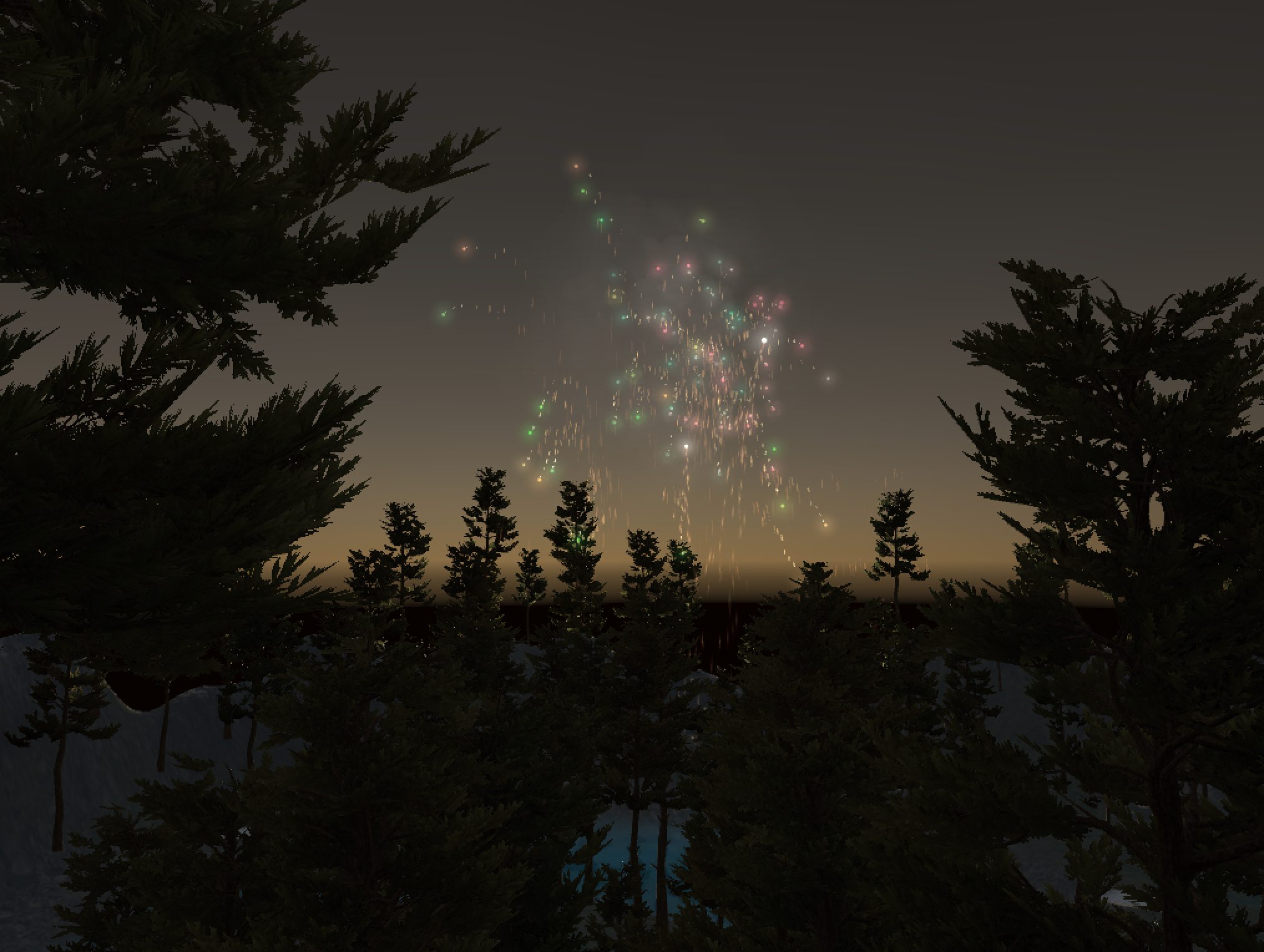 A fireworks celebration at the end of the level! In-game screenshot