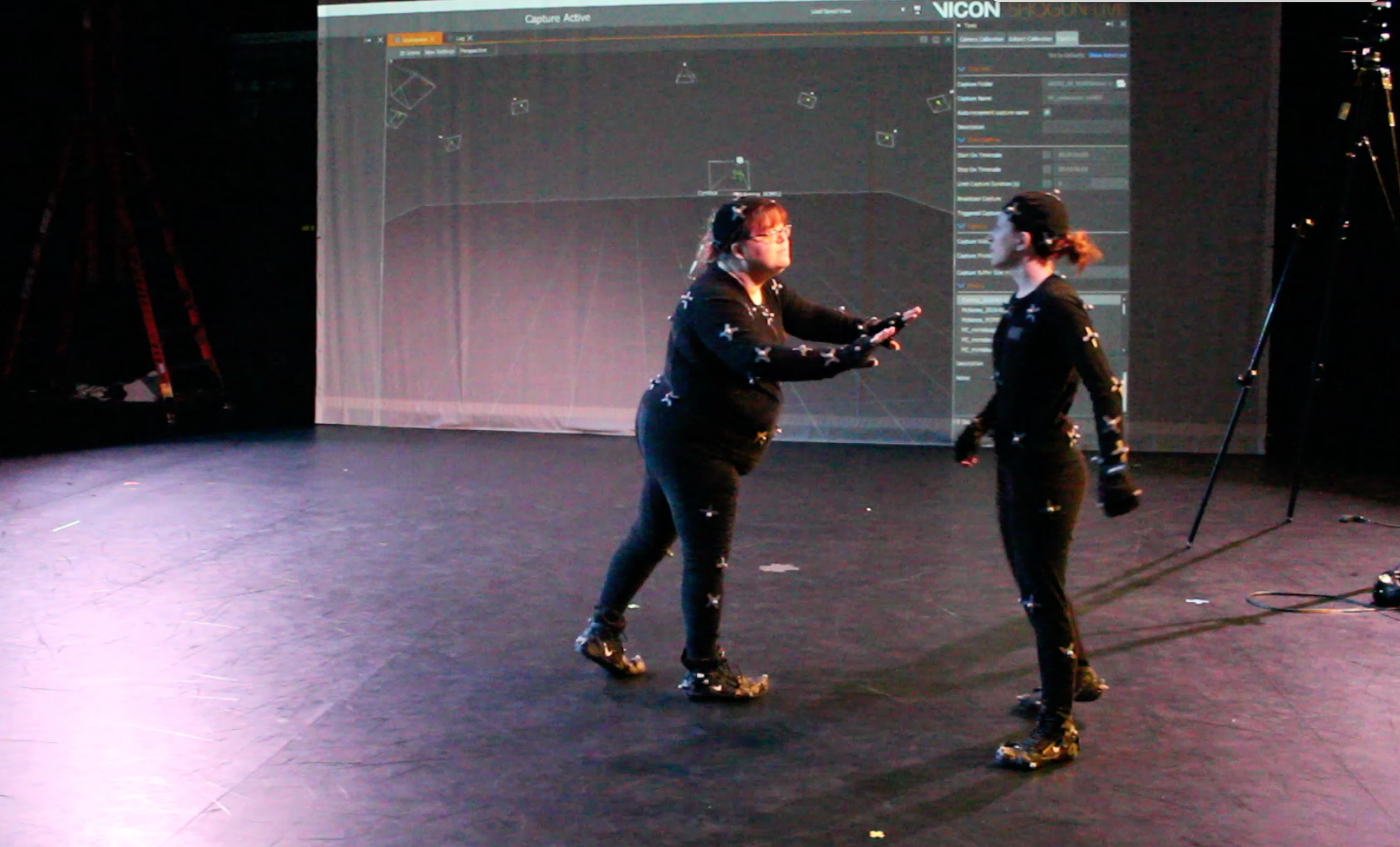 Still from motion capture data capture, 2/18/18. Cop confronting a protester.