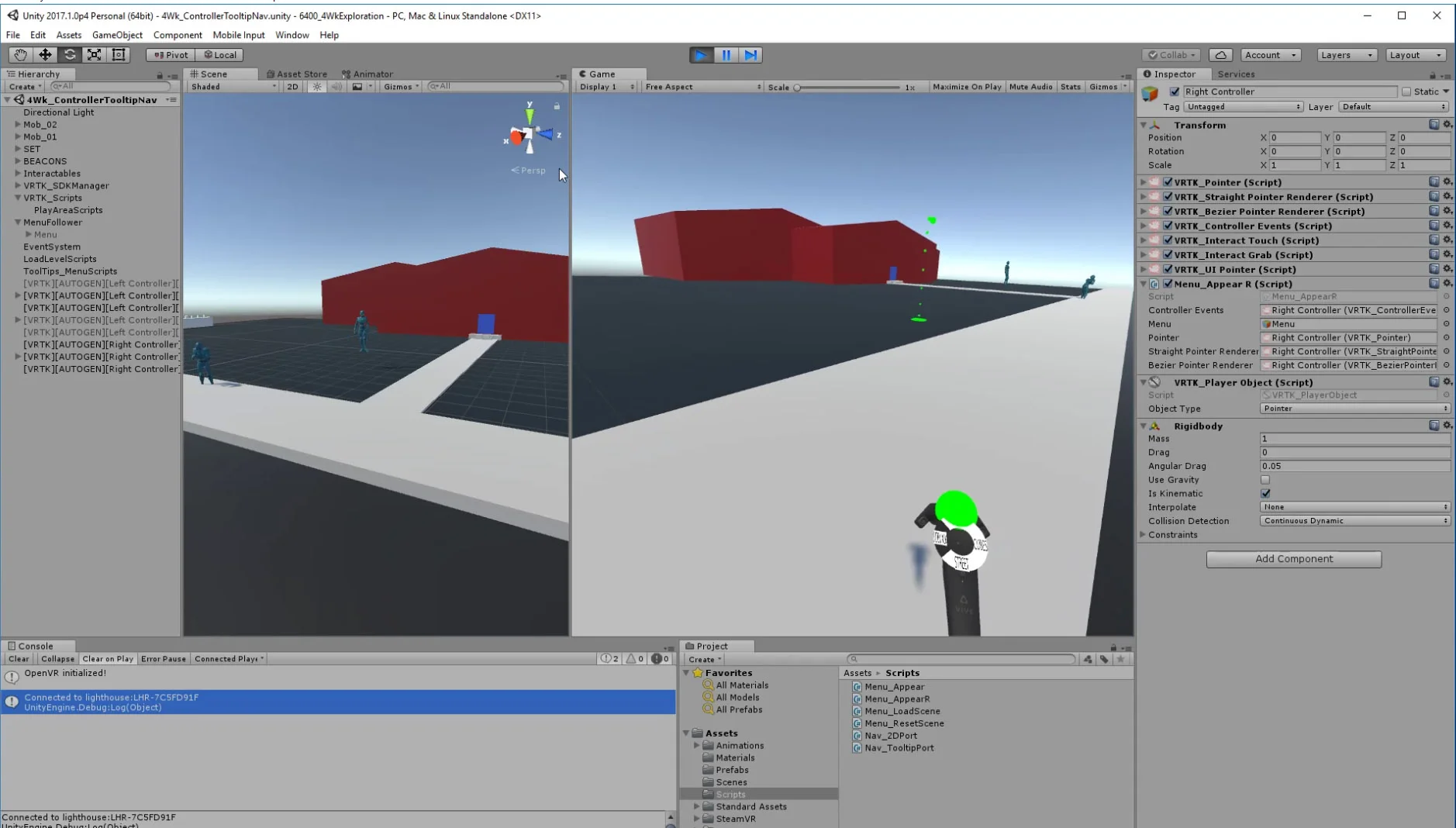 Debugging while in-game. Bezier pointer still appearing and enabling teleport while using the radial menu.