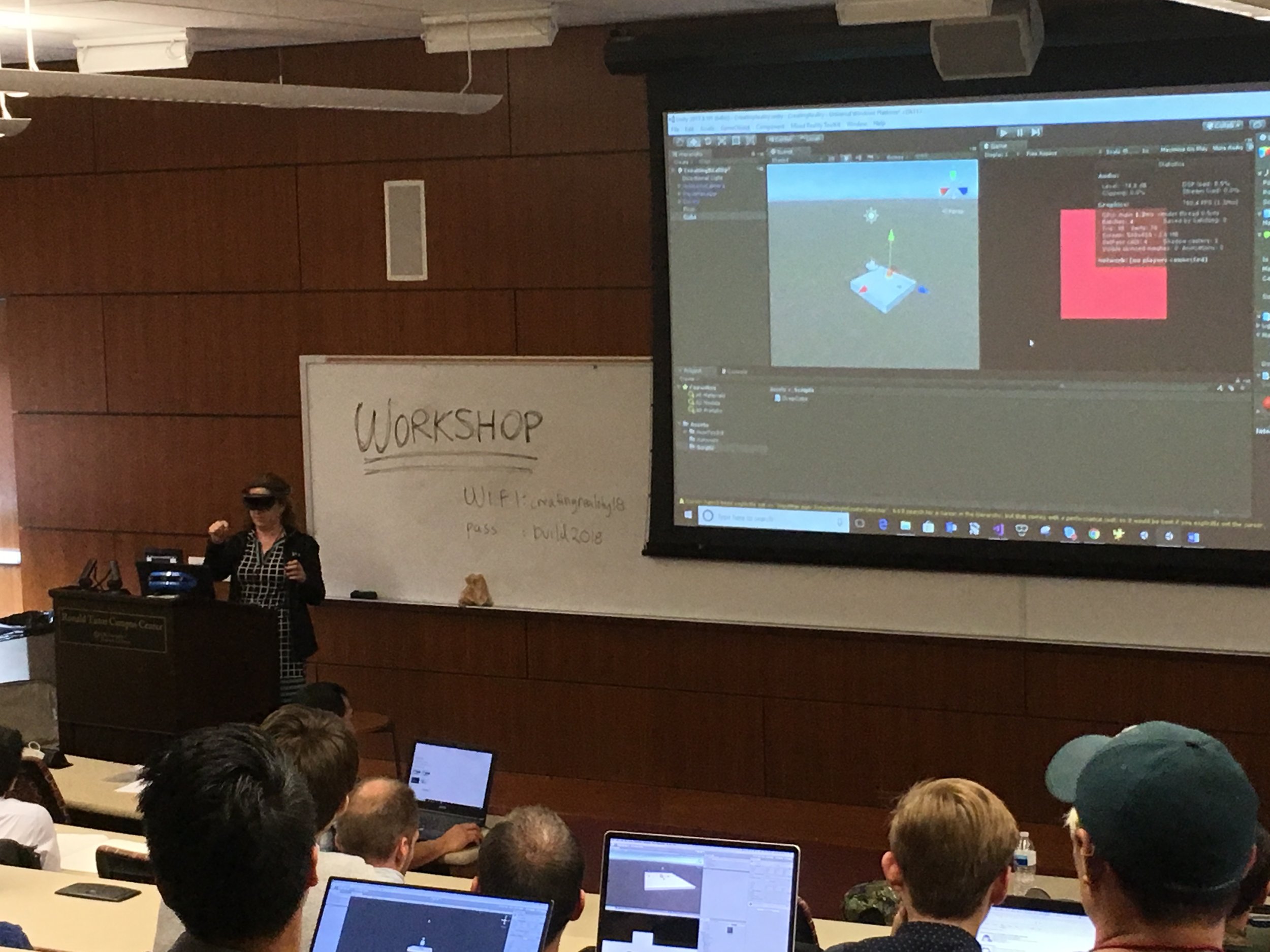 Workshop showing the Mixed Reality Toolkit with the Hololens.