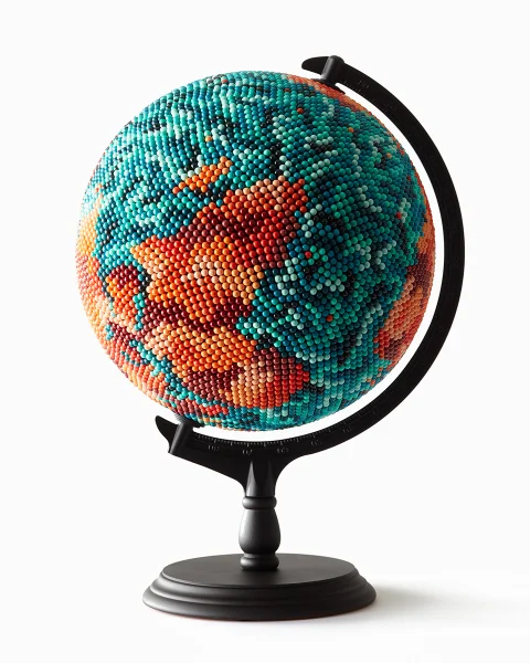 JOANNE MOTT Top of the World , 2016 wood, metal, acrylic, map pins (10,000 approx), papier maché, foam. 50 x 30 x 30 cm