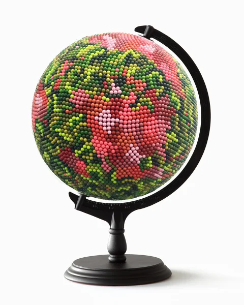 JOANNE MOTT We are the World , 2017 wood, metal, acrylic, map pins (10,000 approx), papier maché, foam. 50 x 30 x 30 cm