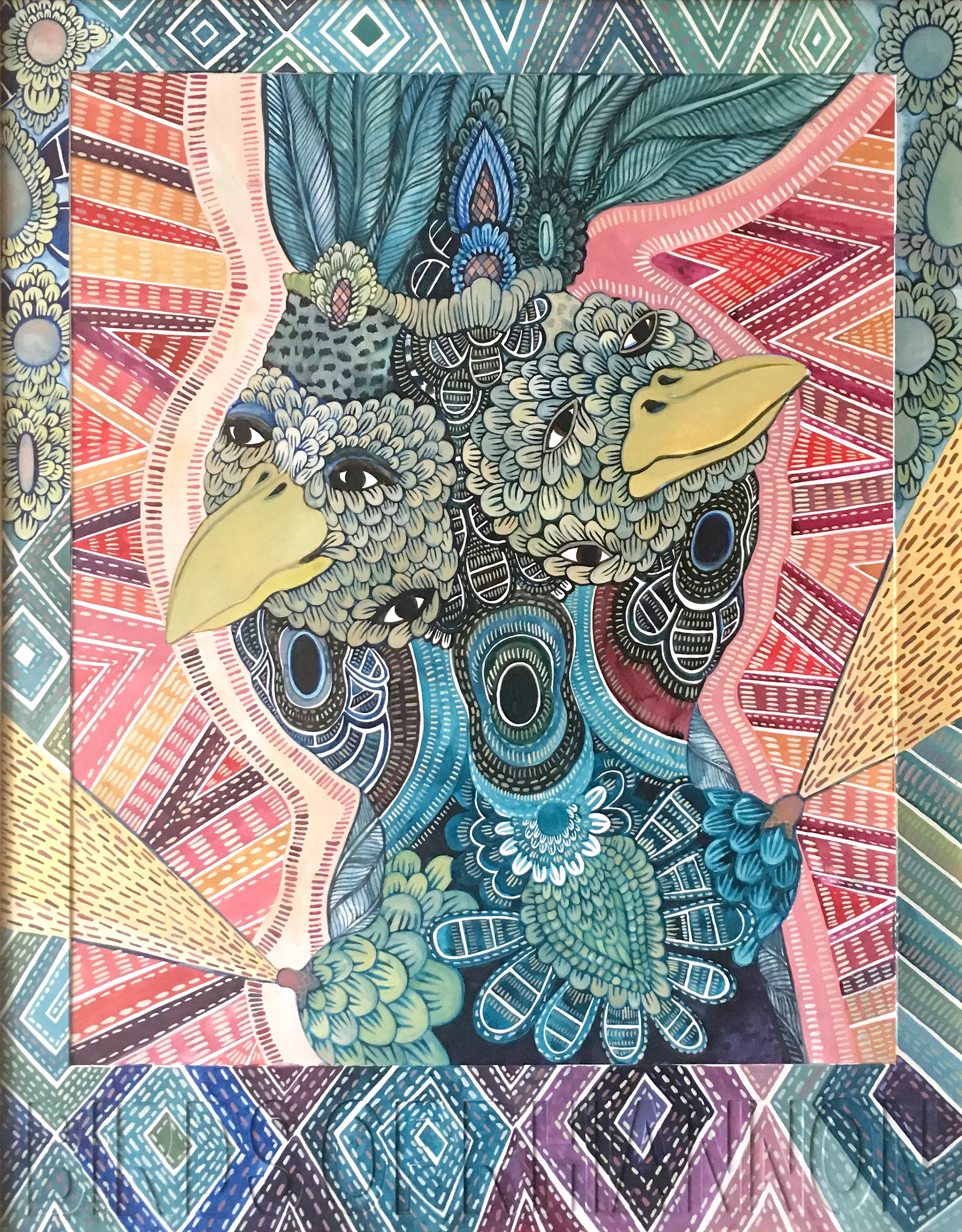 CECILIA FOGELBERG BIRDS OF RHIANNON , 2019 gouache and watercolour on 100% cotton rag board, framed 87 x 68 cm