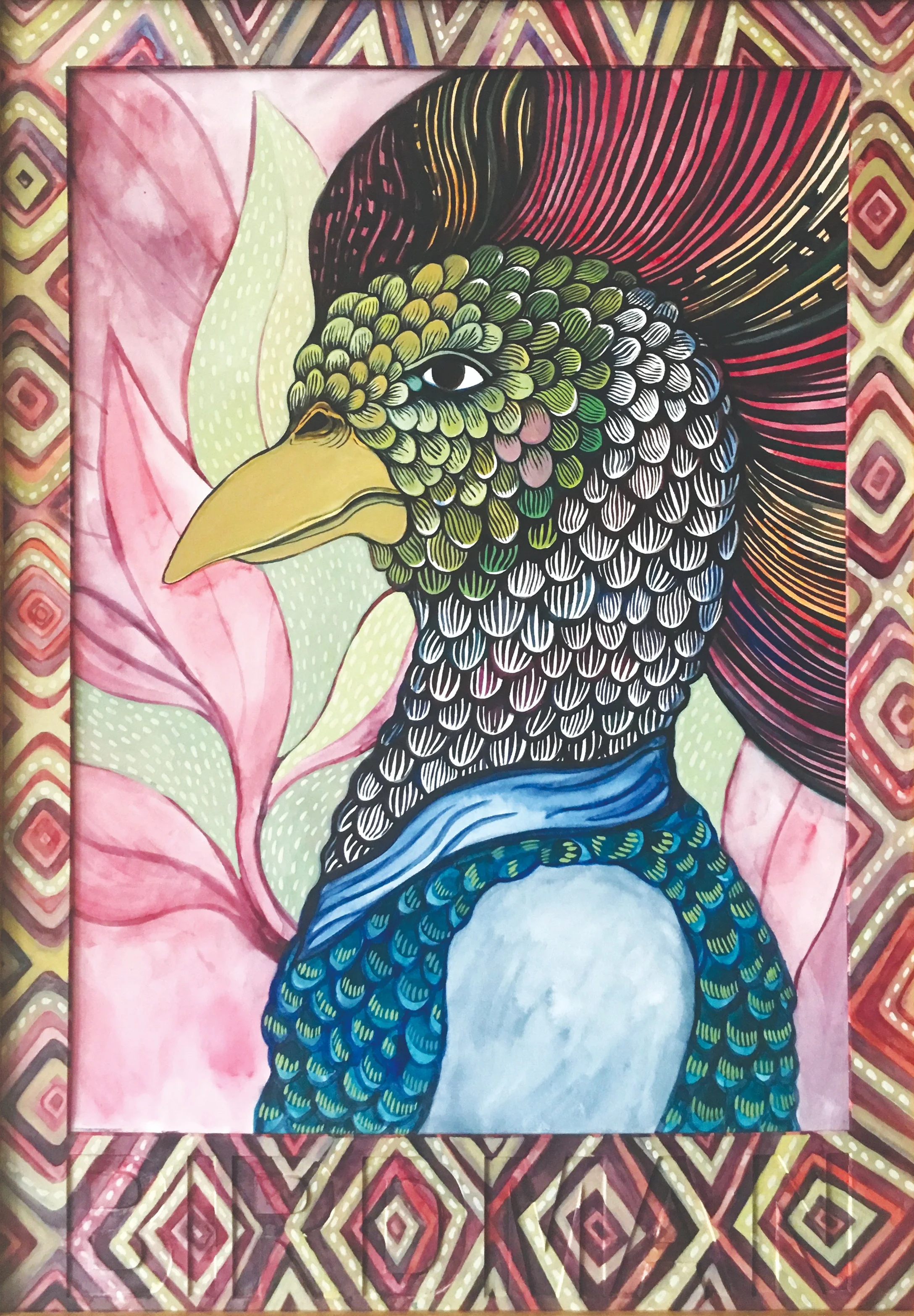 CECILIA FOGELBERG BIRDMAN (Mohawk) , 2019 gouache and watercolour on 100% cotton rag board, framed 61 x 43 cm