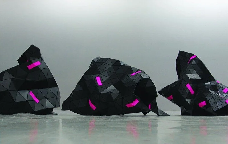   Black Triangulation 1, 2 &amp; 3 , 2015 double walled polypropylene, adhesive tape  dimensions Variable 