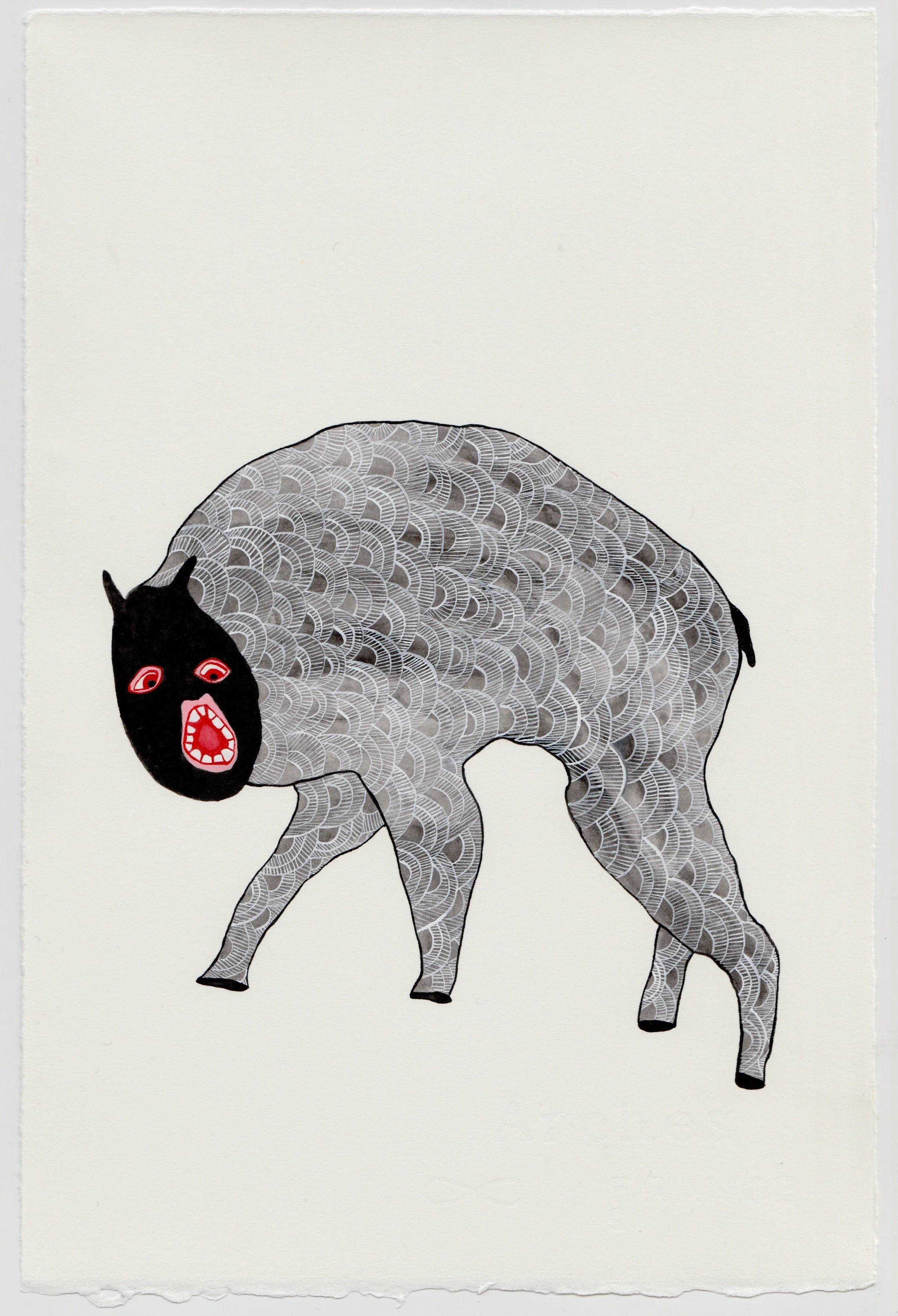  PIP RYAN  Night Prowler , 2022 watercolour, gouache, pencil on paper, framed 29 x 19 cm (paper size) 