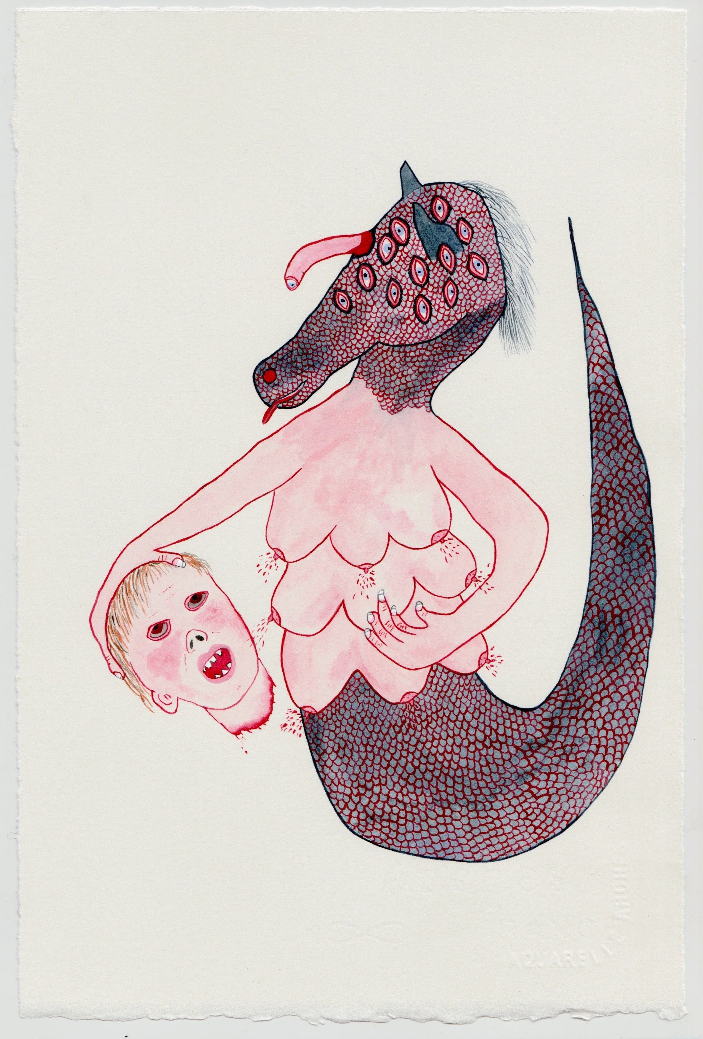  PIP RYAN  Feeding Time , 2022 watercolour, gouache, pencil on paper, framed 29 x 19 cm (paper size) 