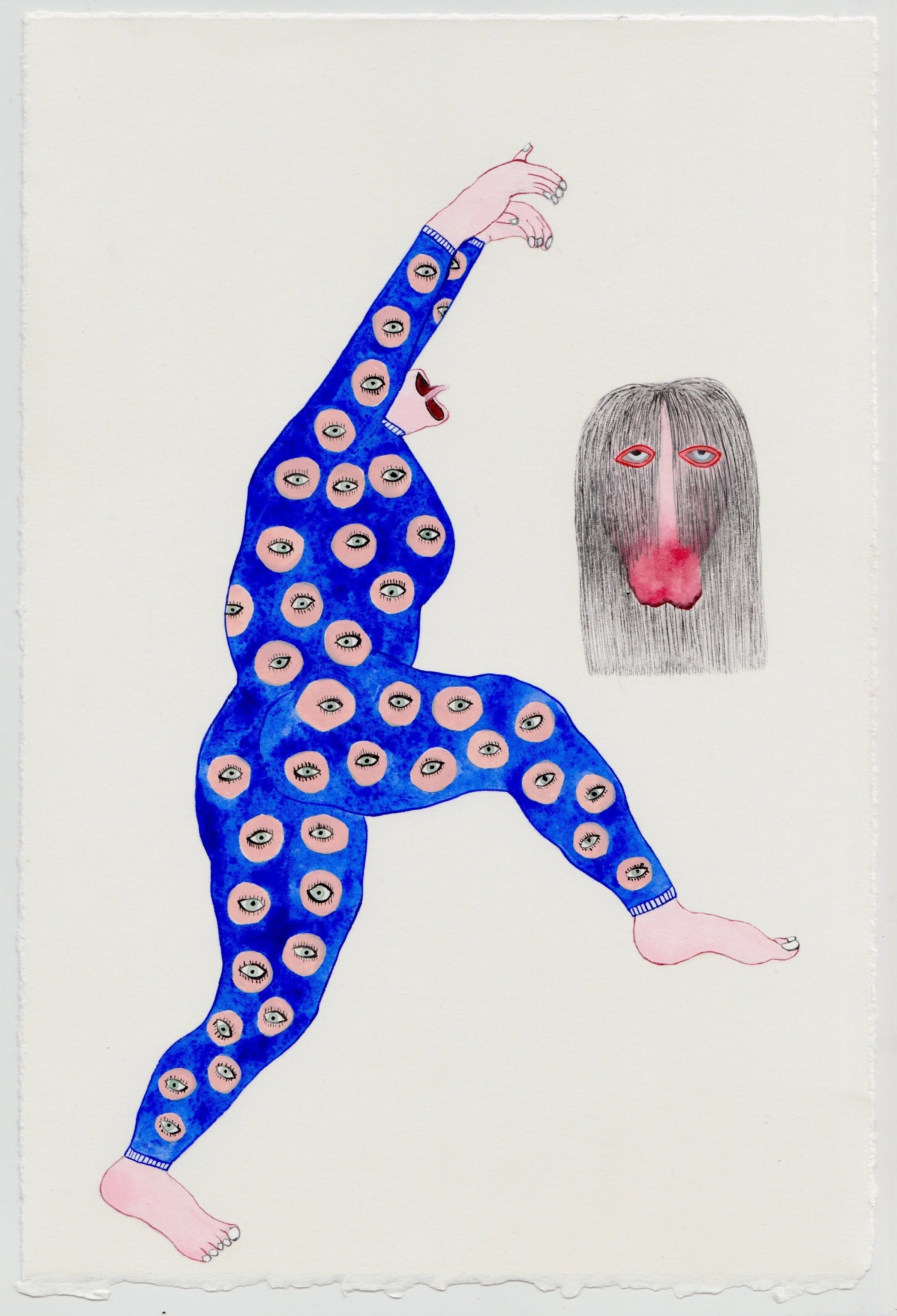  PIP RYAN  Headless Tumbler , 2022 watercolour, gouache, pencil on paper, framed 29 x 19 cm (paper size) 