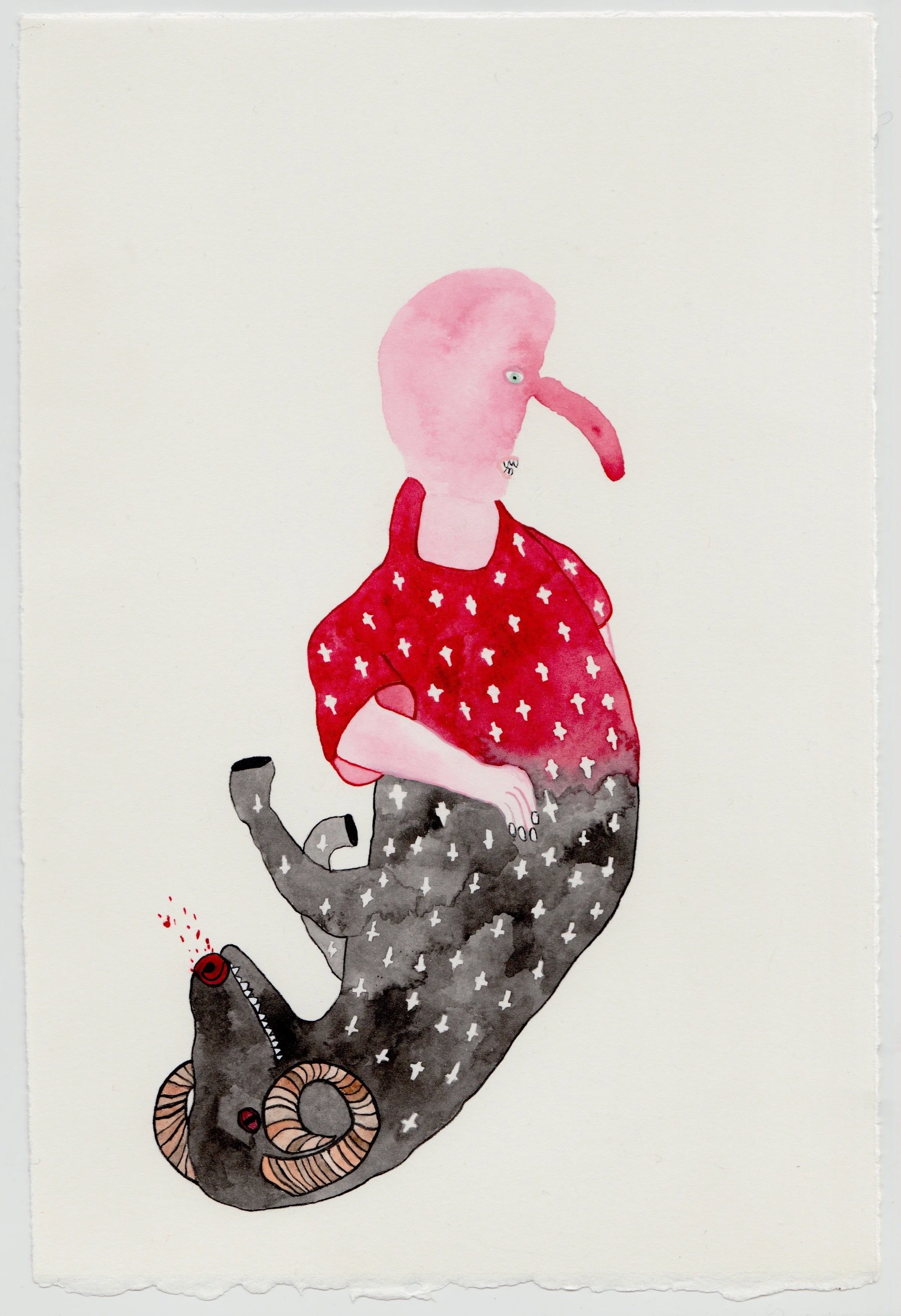  PIP RYAN  Big Nose Kicker,  2022 watercolour, gouache, pencil on paper, framed 29 x 19 cm (paper size) 