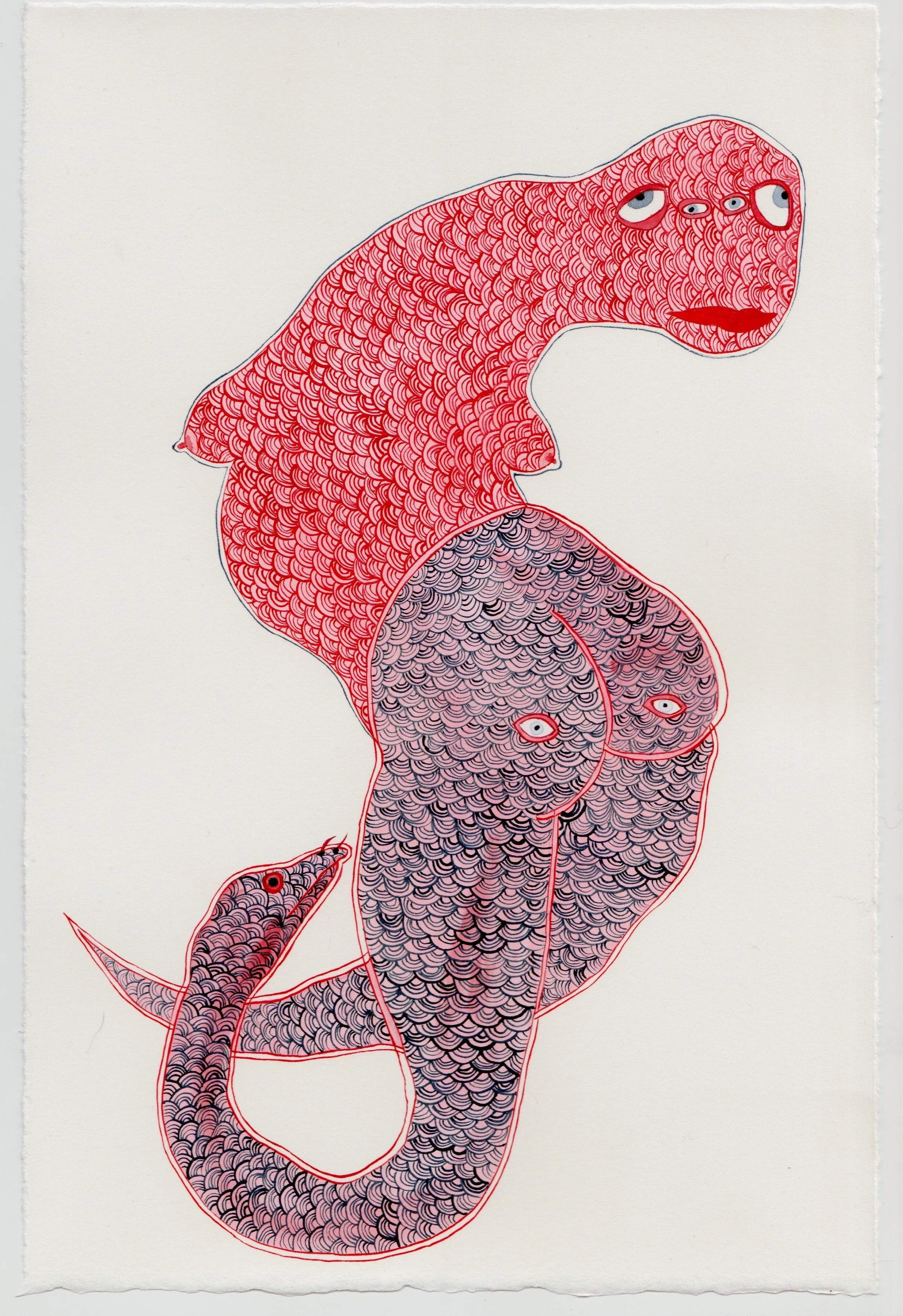  PIP RYAN  Snake Legs , 2022 watercolour, gouache, pencil on paper, framed 29 x 19 cm (paper size) 