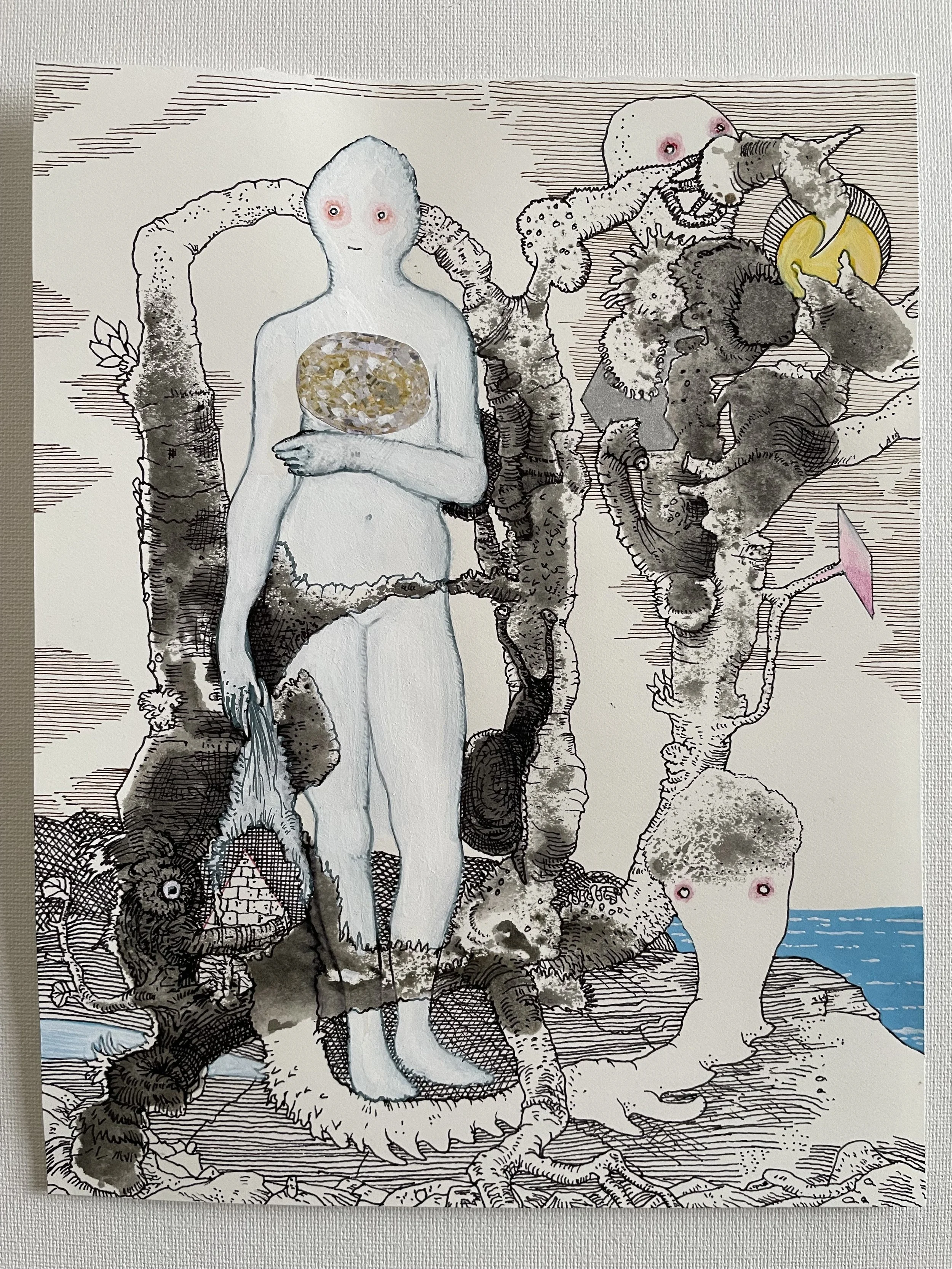  PETER ELLIS  Plant Life on Planet Venus , 2025 ink, gouache, collage on Arches Aquarelle paper, framed 27 x 20.8 cm 