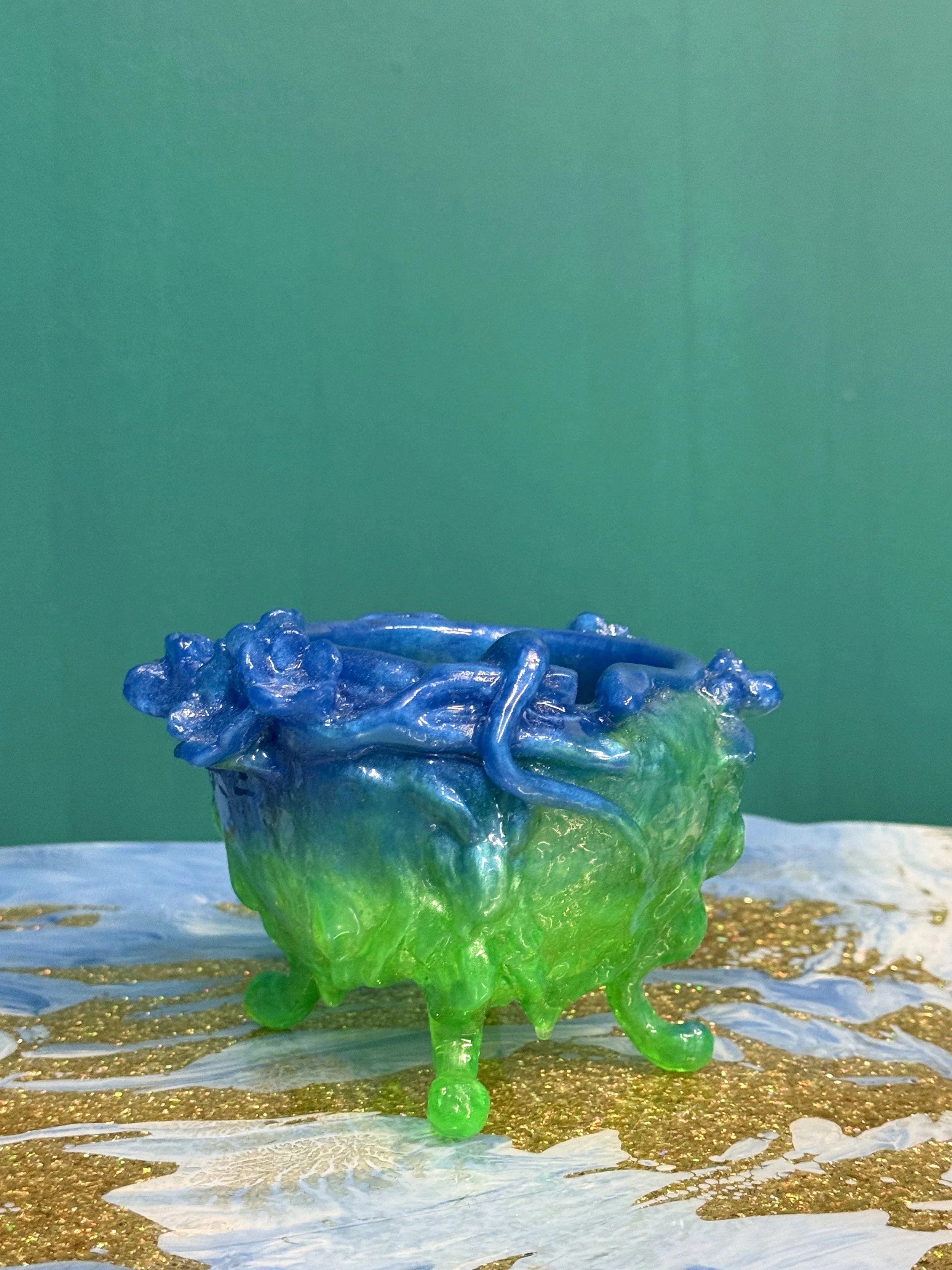 Paw bowl #8, small (green, blue)