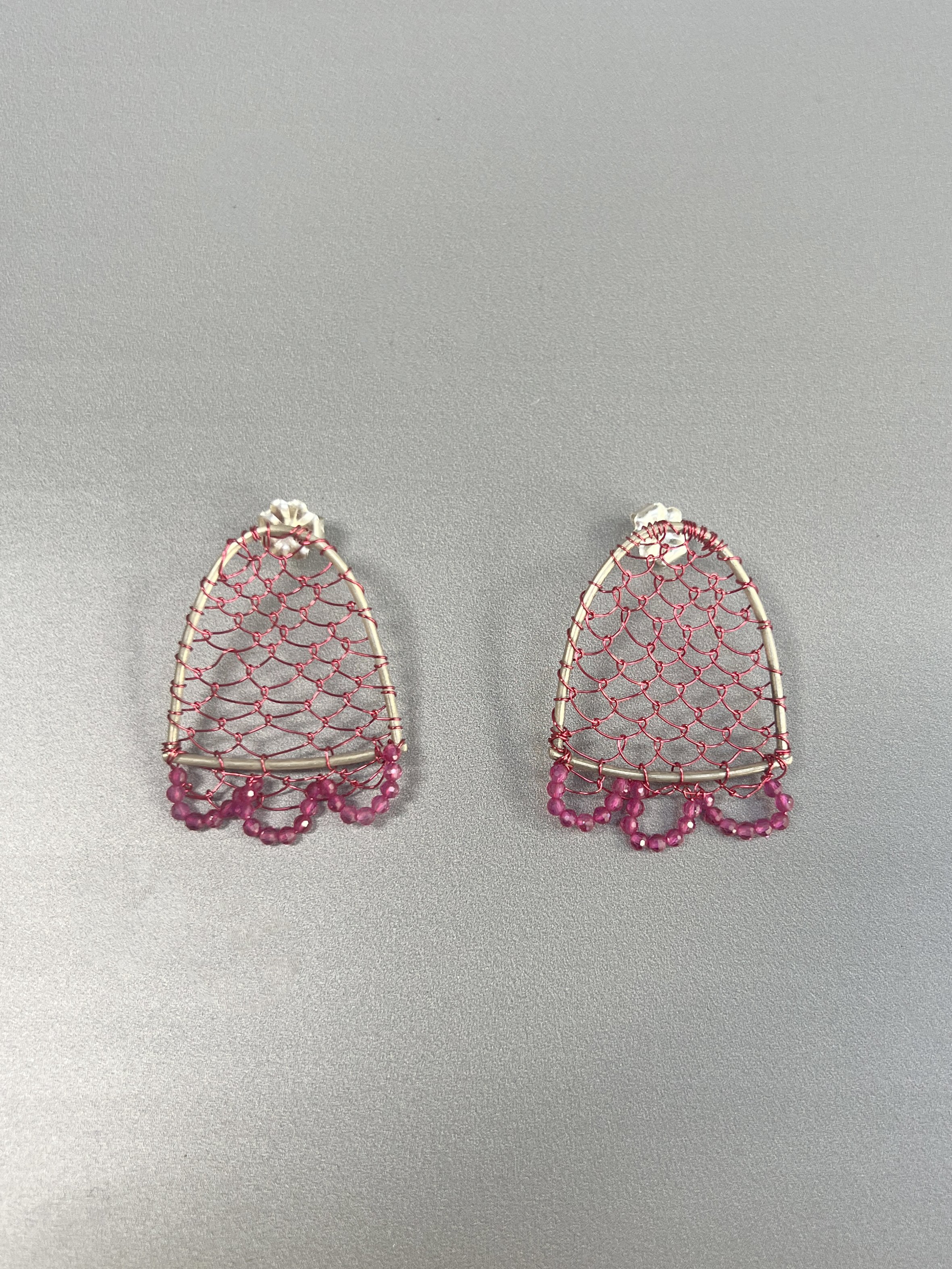 Netted earrings #1 (pink)