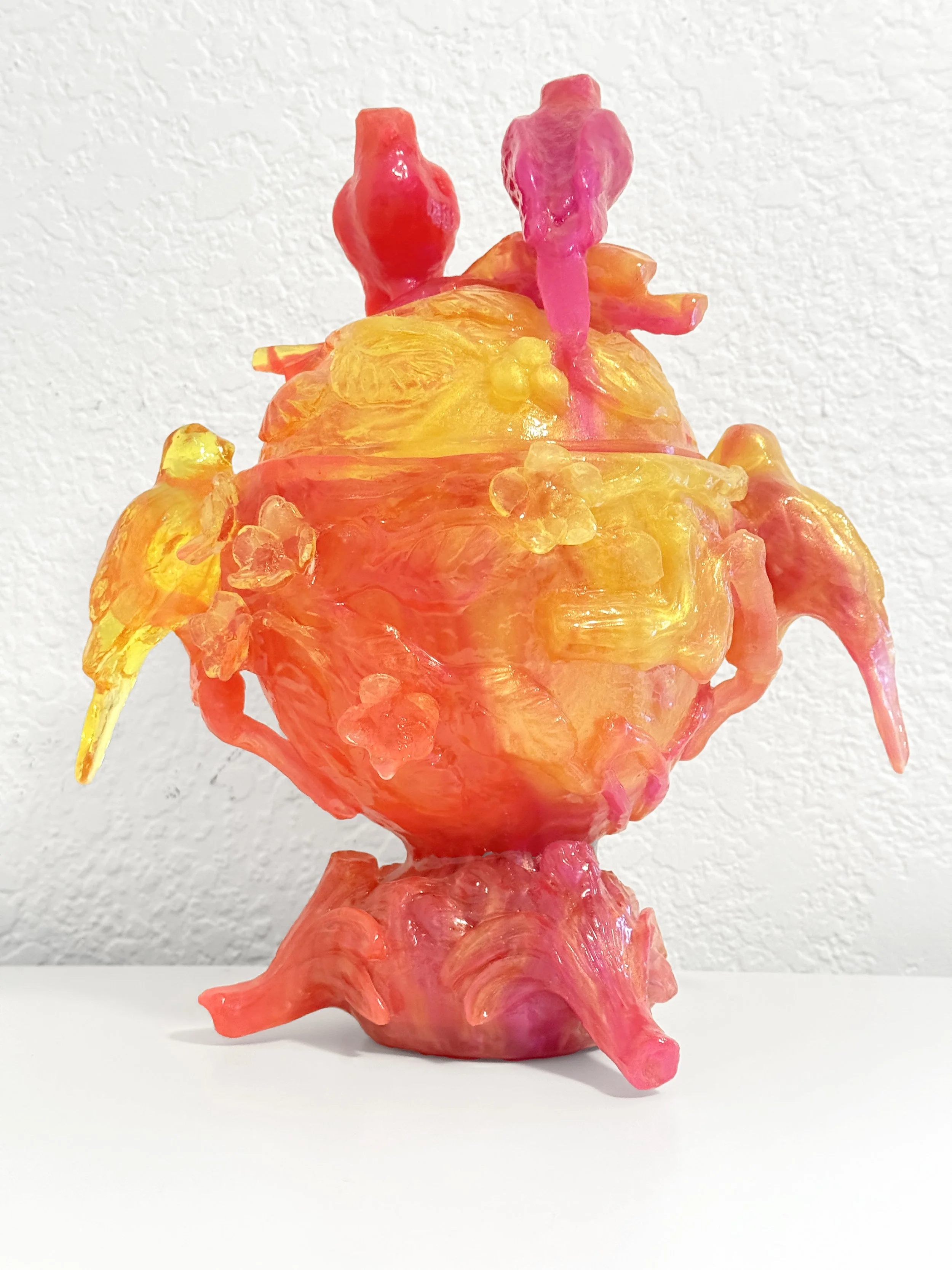 Bird Urn #2 (orange,yellow, pink)