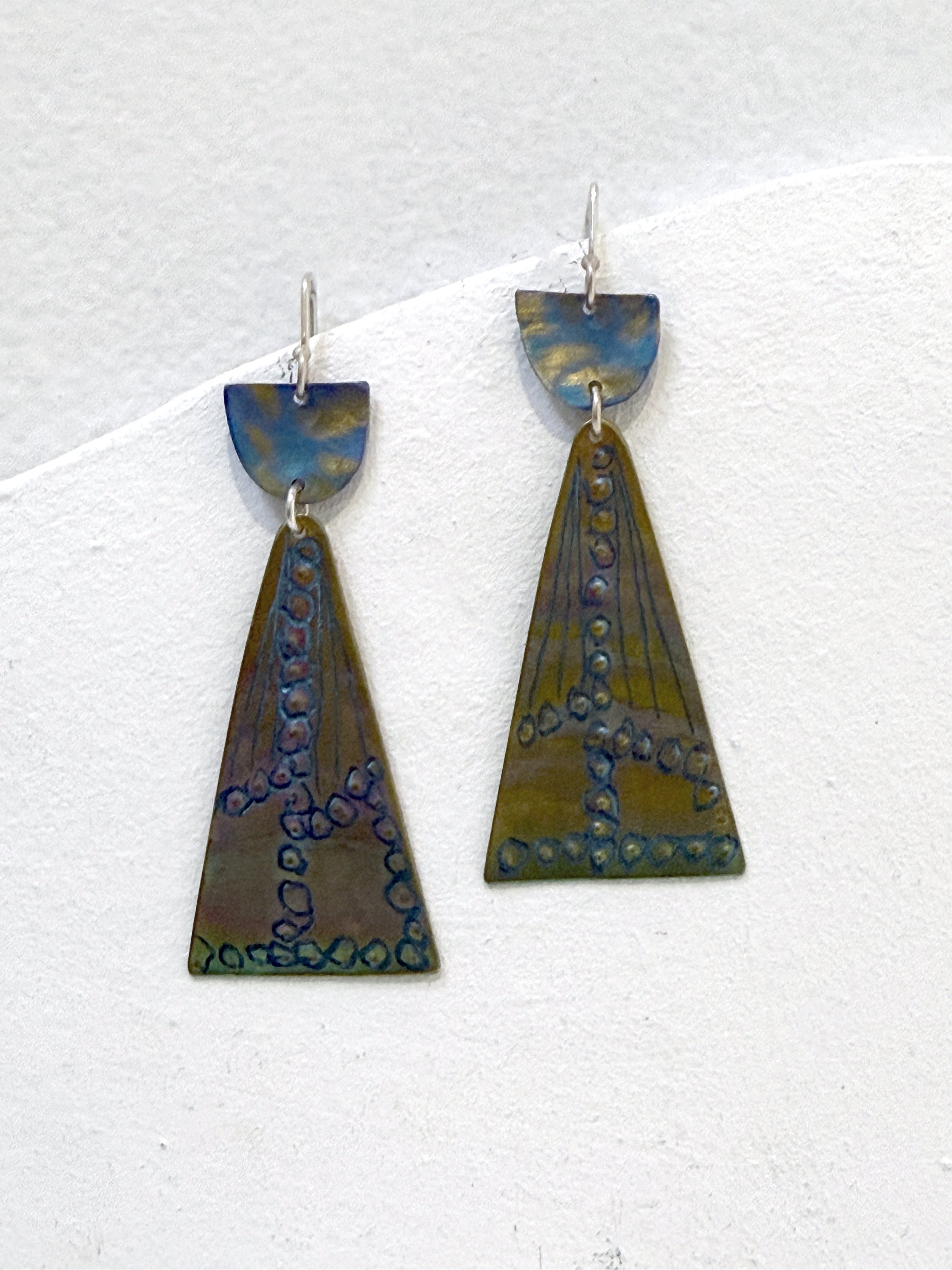 Titanium earrings, blue and gold (#17/04)