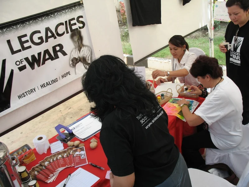 I worked with Legacies of War to develop the Tapestry of Hope: Weaving Together a Bomb-Free Future , a collection of art pieces from organizations, individuals, and collectives from across the nation to install in Vientiane, Laos during the Convention on Cluster Munitions First Meeting of State Parties . 2010
