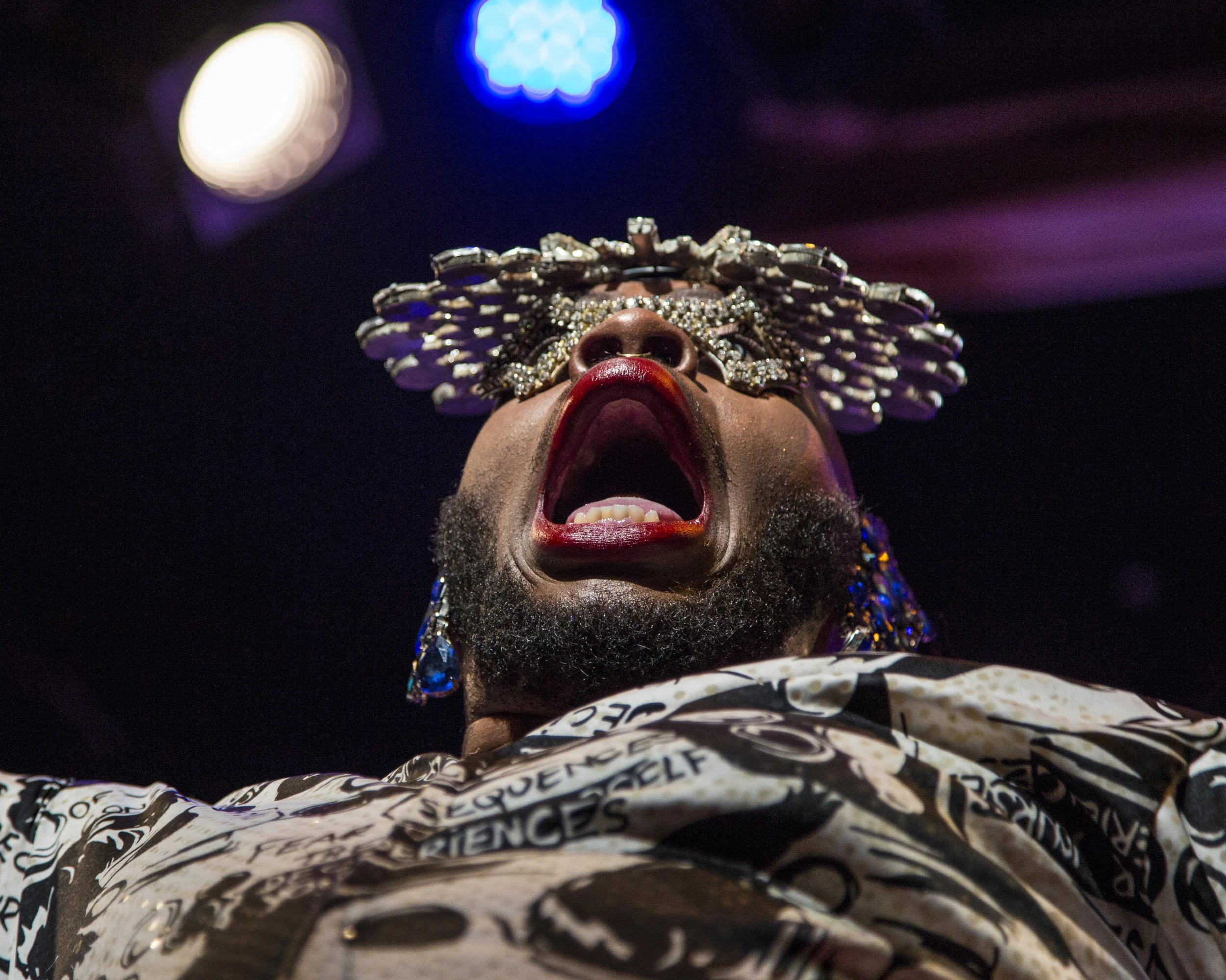 Performer Tailor Made performs a lip sync to one of several songs during the Burnin’ Up Drag event at the Pheonix Theater in downtown Indianapolis.