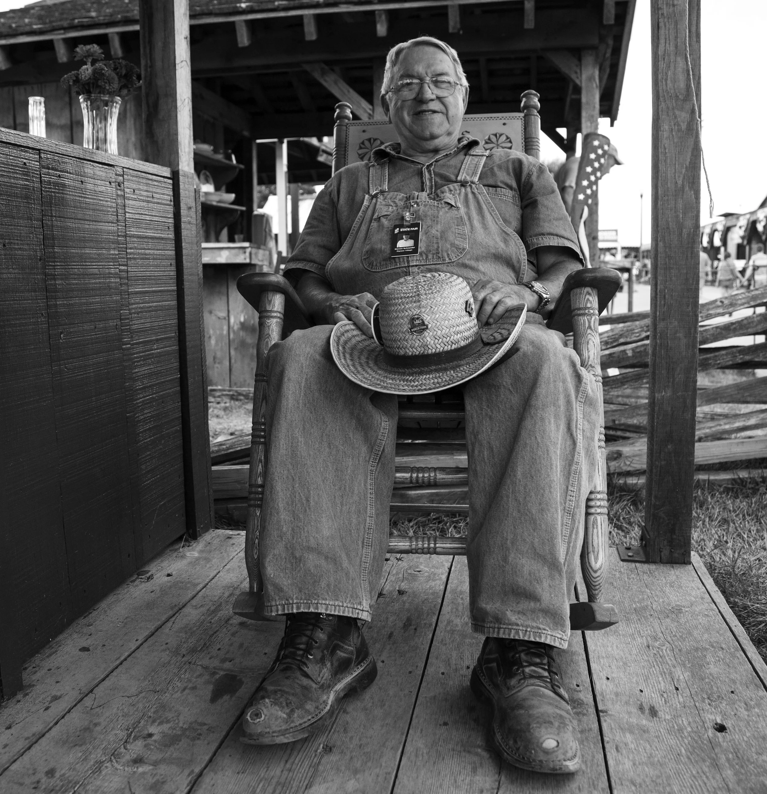 A farmer poses for a portrait during the Indiana State Fair.