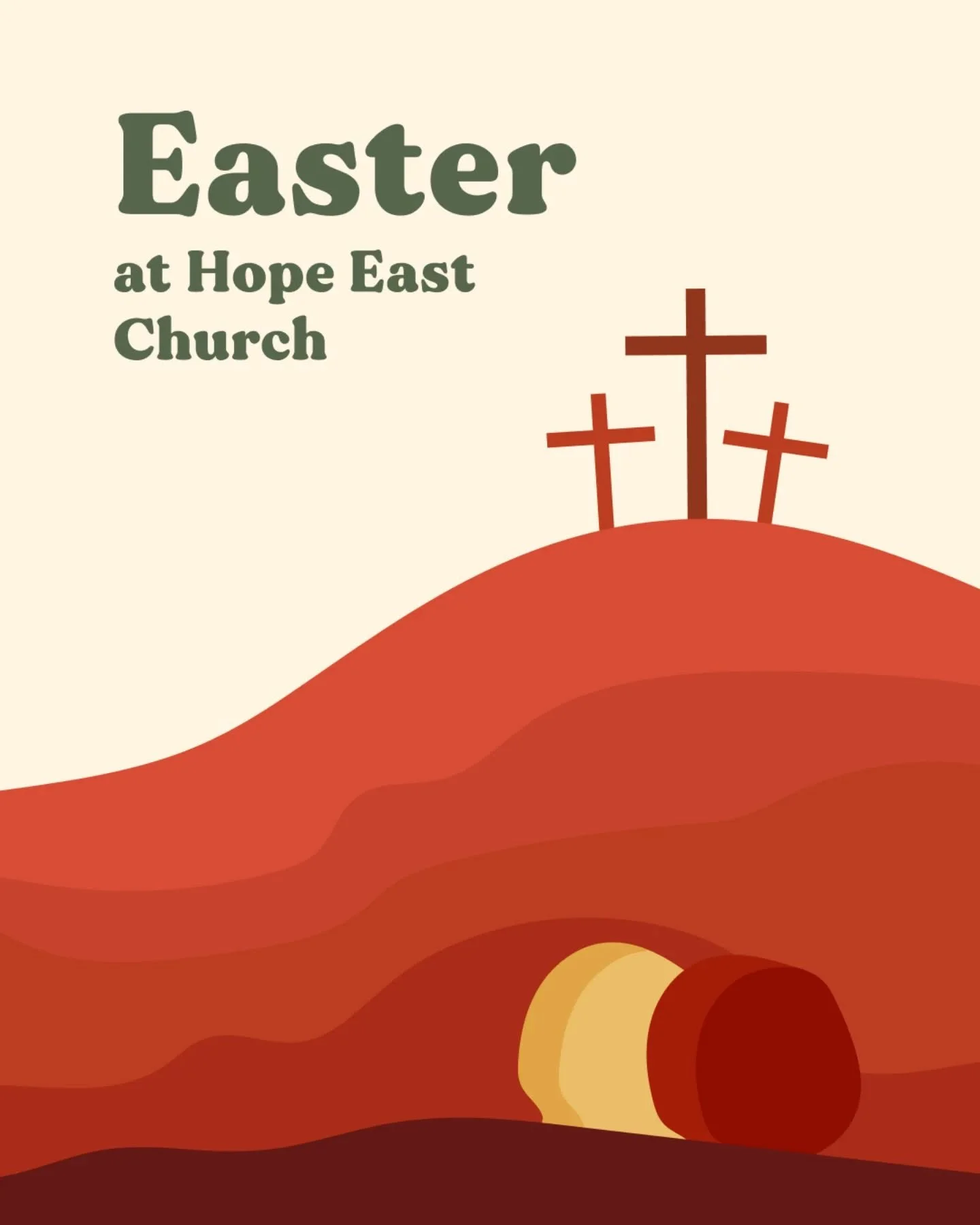 🌿 2026 HOLY WEEK AT HOPE EAST 🌿

Step into a sacred time of reflection, remembrance, and celebration with us.

🕯️ Good Friday Tenebrae Service
&ldquo;Tenebrae&rdquo; means shadows of darkness&mdash;a powerful journey through the final hours of Chr