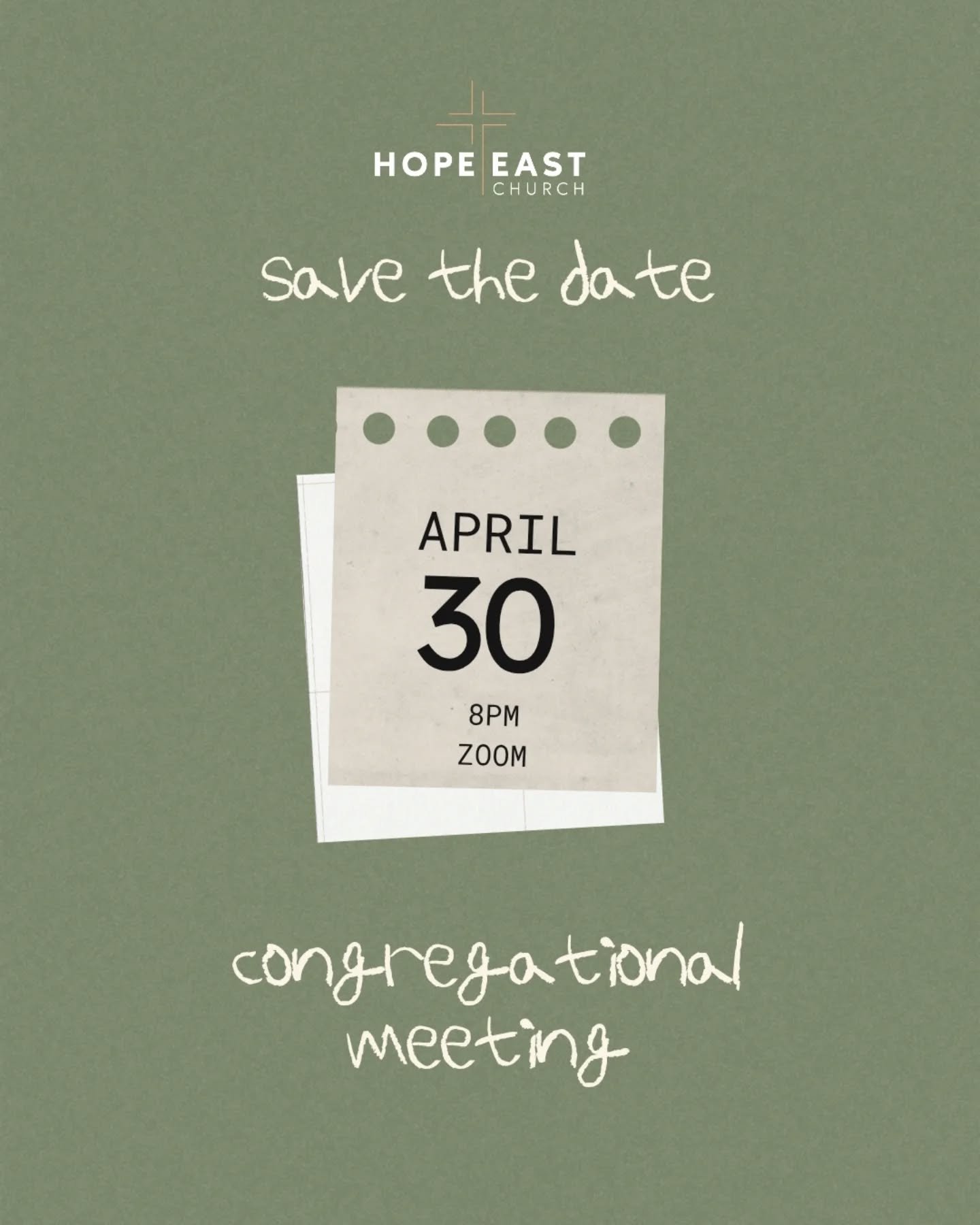 REMINDER: Don't miss the Hope East congregational meeting THIS THURSDAY (4/30) at 8pm on Zoom. 

DM us or comment below for the Zoom link. 

We'll see you there! 👋