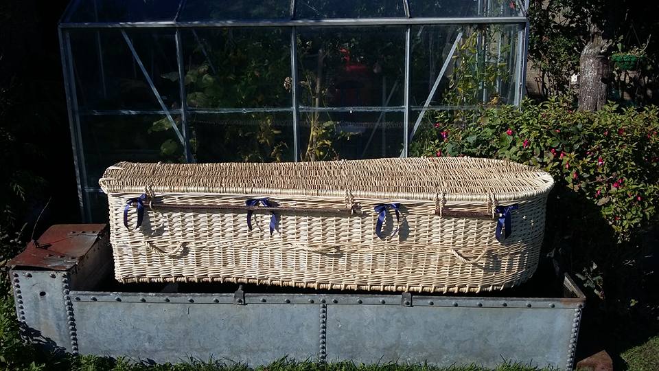 White Coffin with Blue Bows