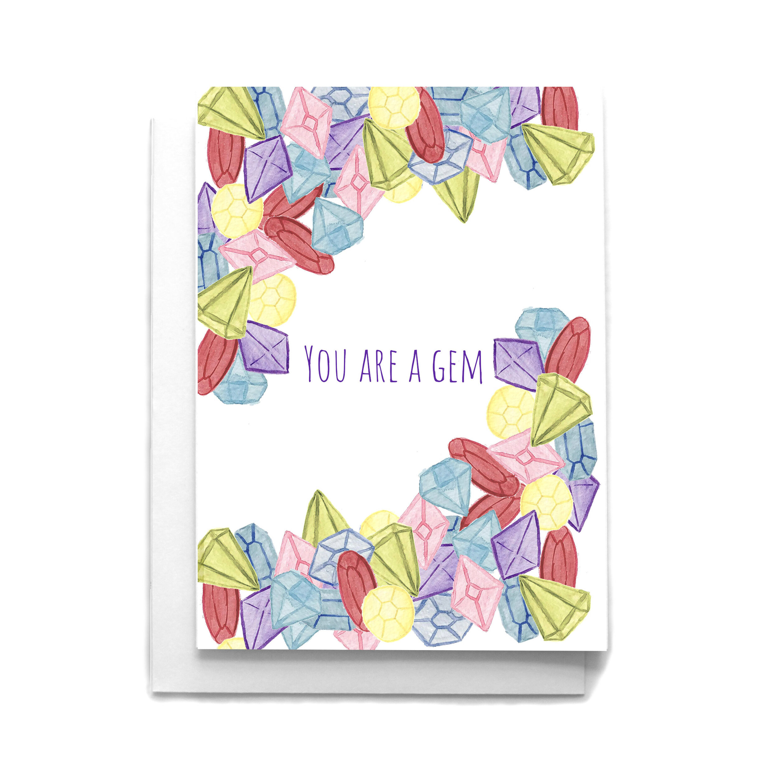 You Are A Gem Thank You Greeting Card Hand Painted Watercolor Gem Pun