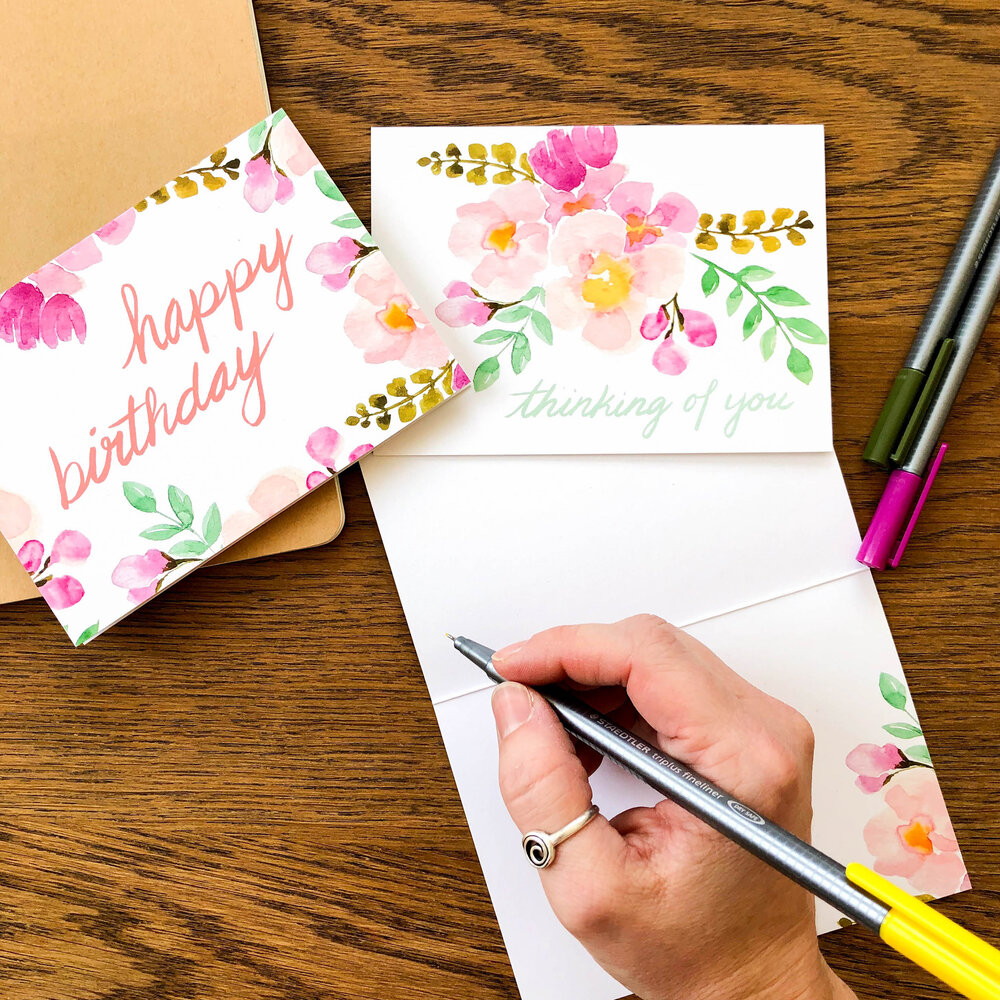 Bright Watercolor Flowers Birthday Card Pictura USA Greeting Cards