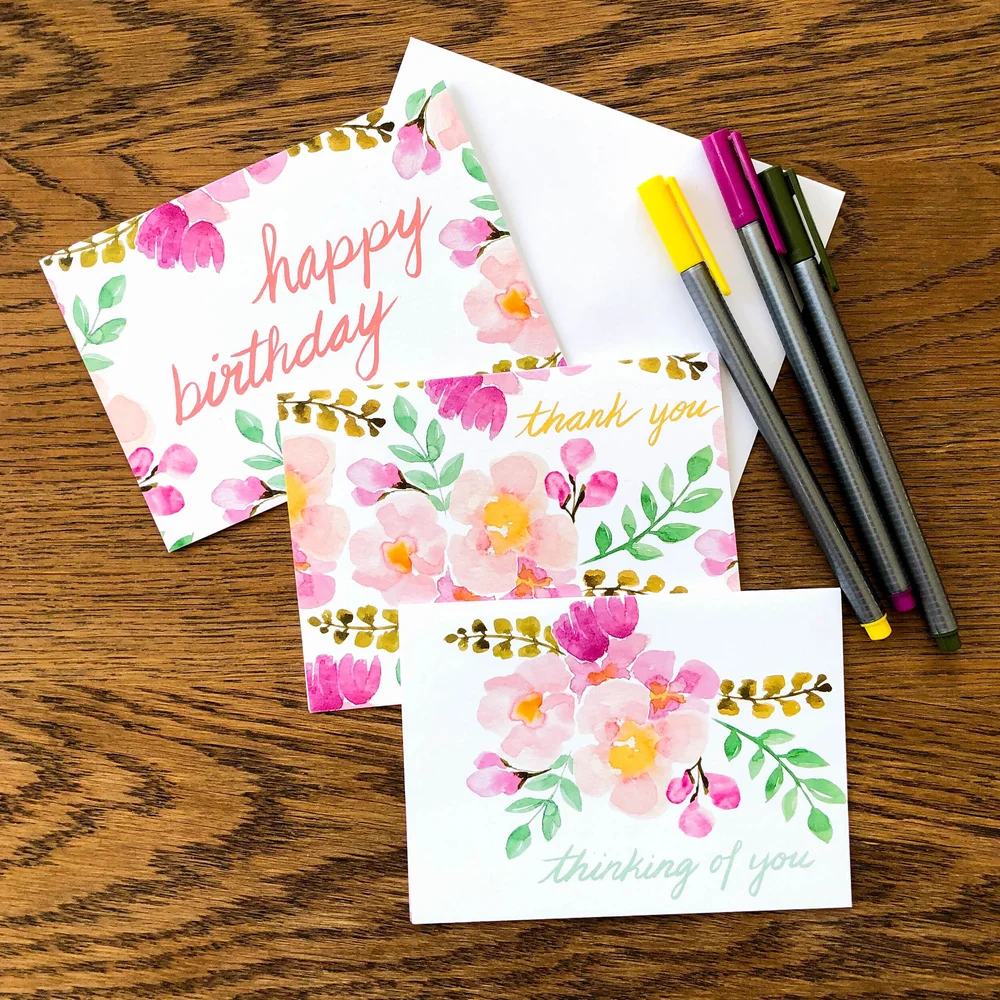 Spring Floral Border Birthday Greeting Card: hand painted watercolor flower  birthday card — Cafe Notes + Company