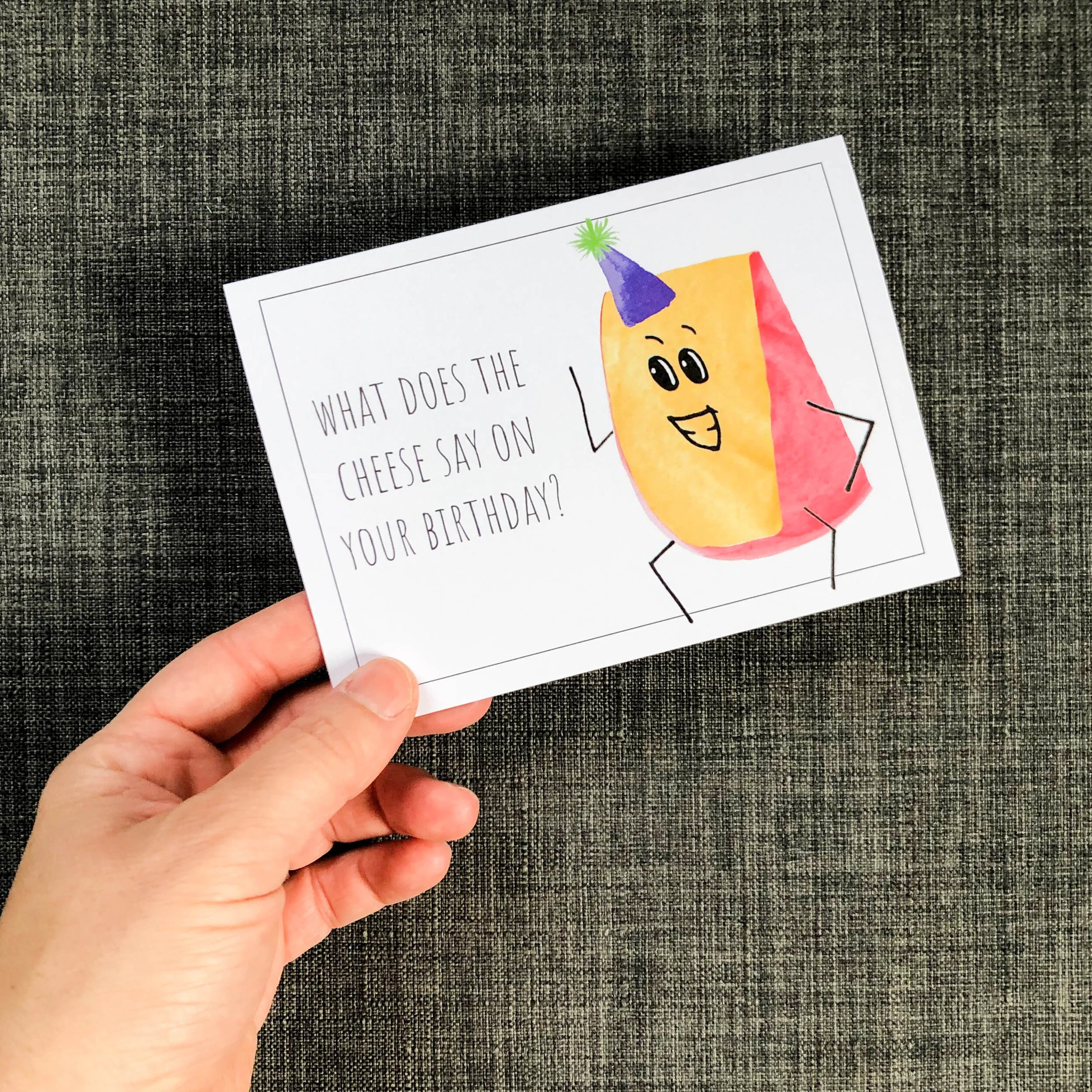 Cheese Joke Birthday Greeting Card hand painted watercolor gouda pun birthday card — Cafe Notes