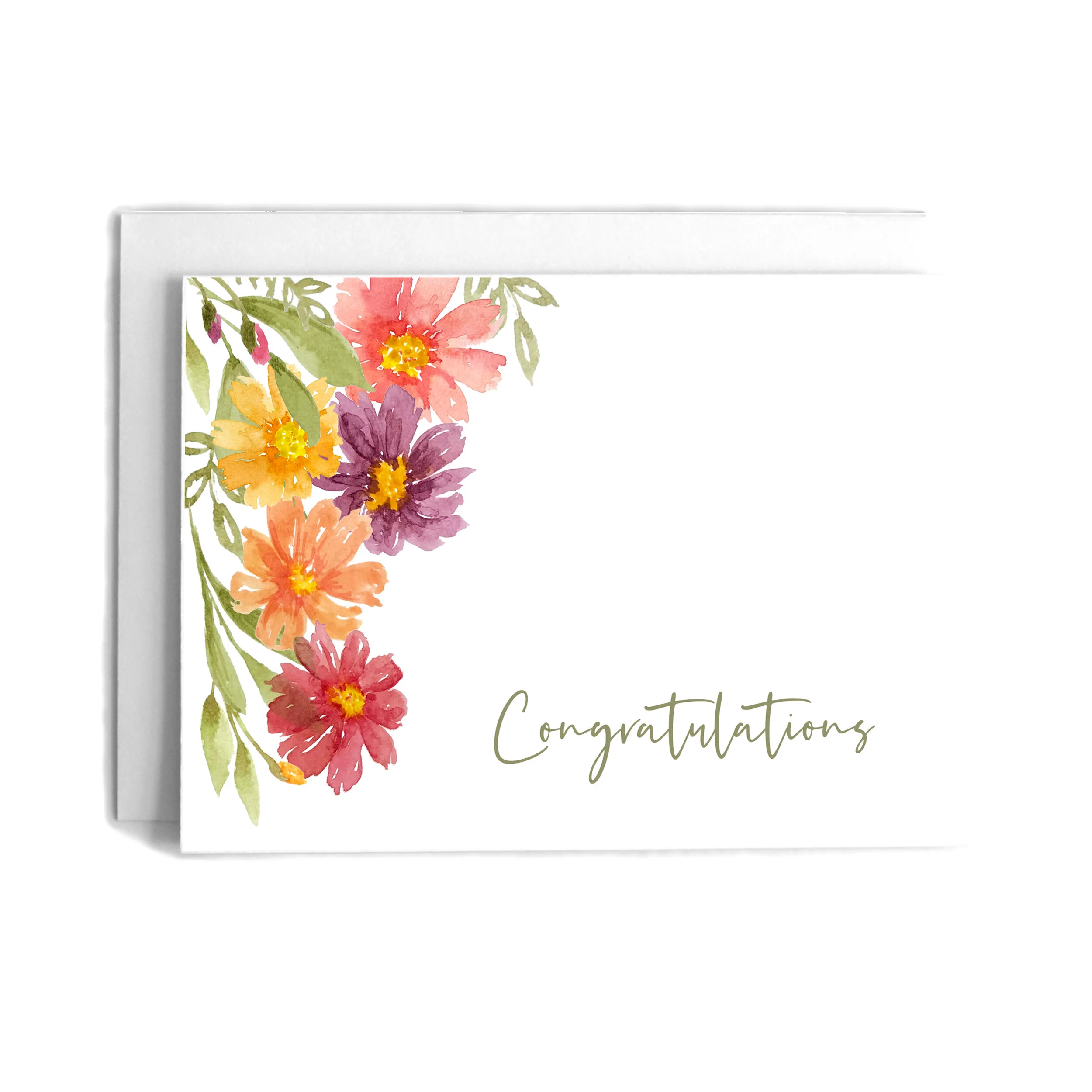 Watercolor Flowers Congratulations Greeting Card hand painted