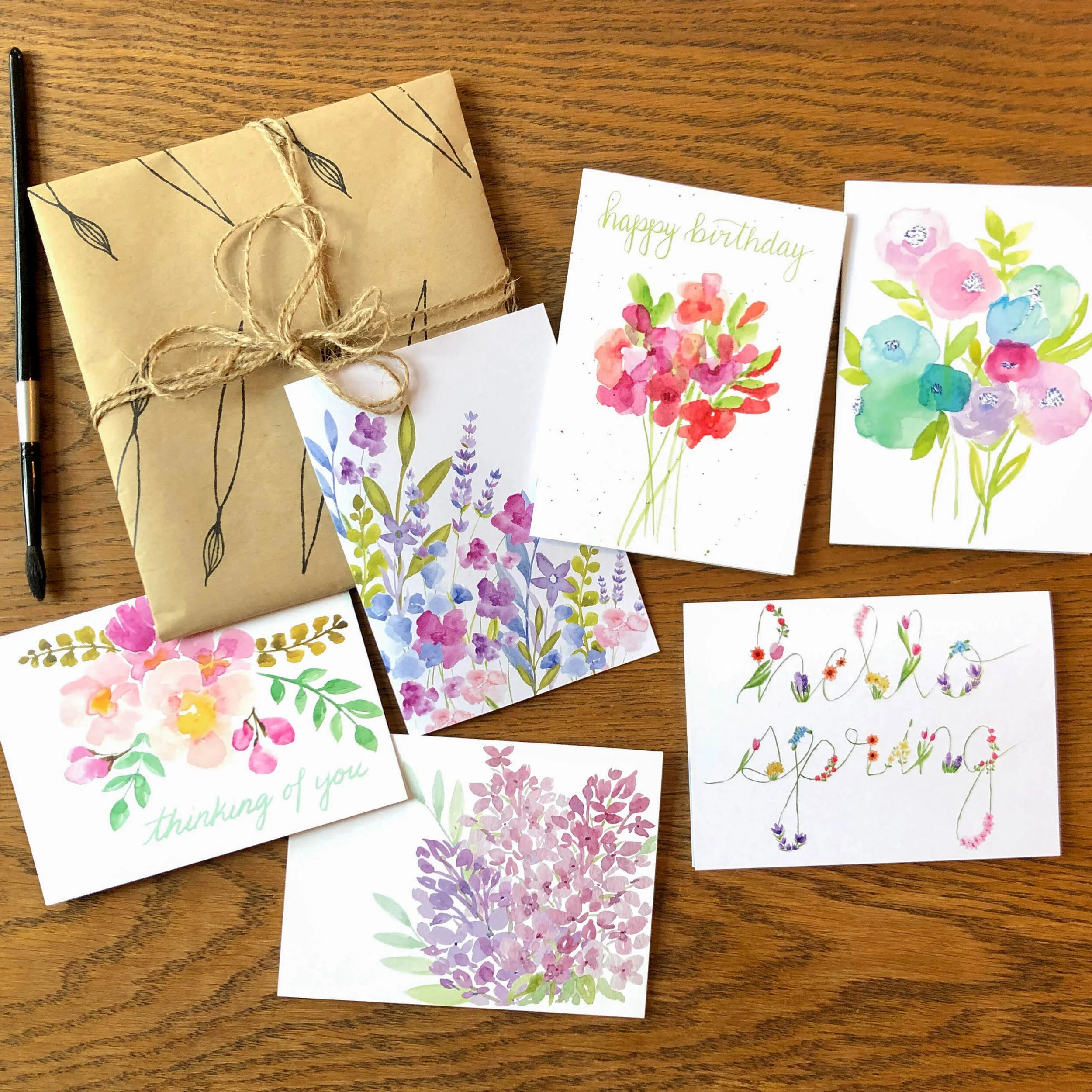Hand painted watercolor multipacks of greeting cards at discounted