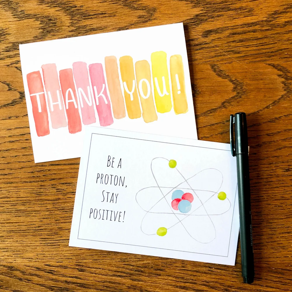 Colorful Bars Thank You Greeting Card: hand painted watercolor abstract  ombre thank you card — Cafe Notes + Company