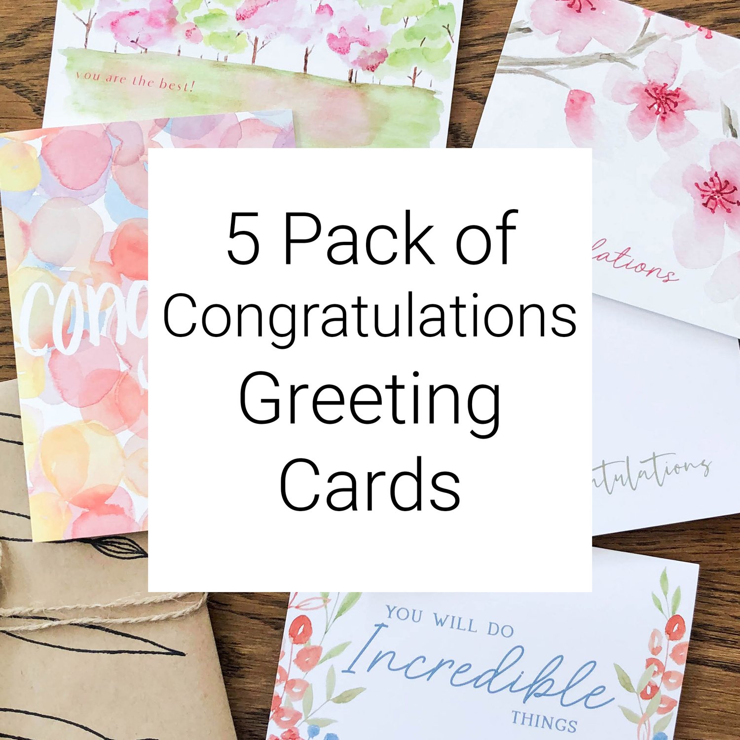 5 pack of Congratulations Greeting Cards: hand painted watercolor  congratulations card multipack — Cafe Notes + Company