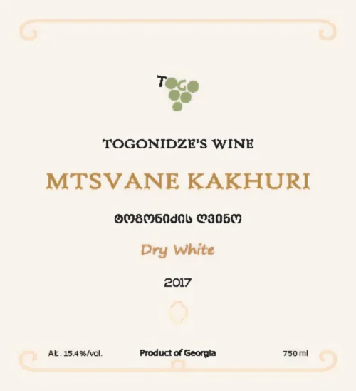 Togonidze's Wine Mtsvane Kakhuri White 2017
